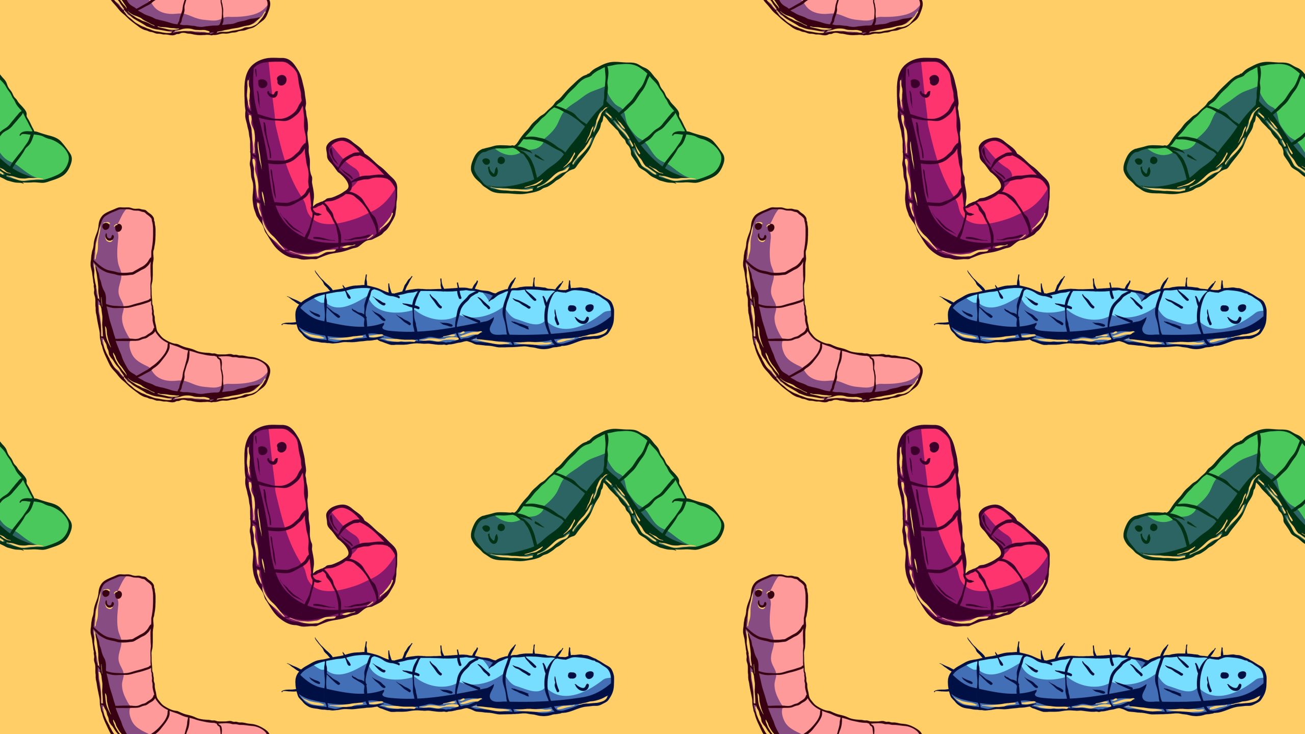 Colorful illustration of worms in different positions