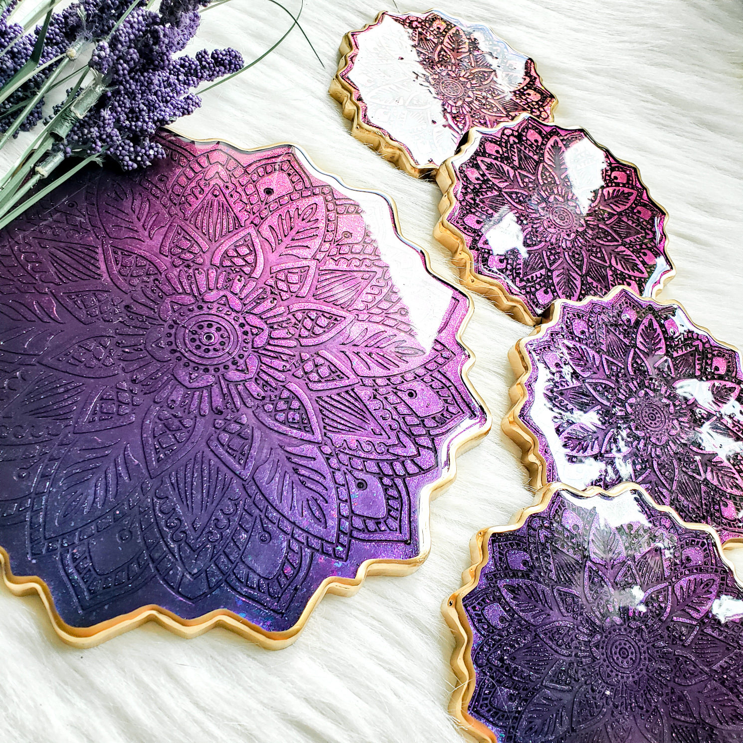 MADE TO ORDER - Mandala Coaster Set - Color-Shifting - Image 2