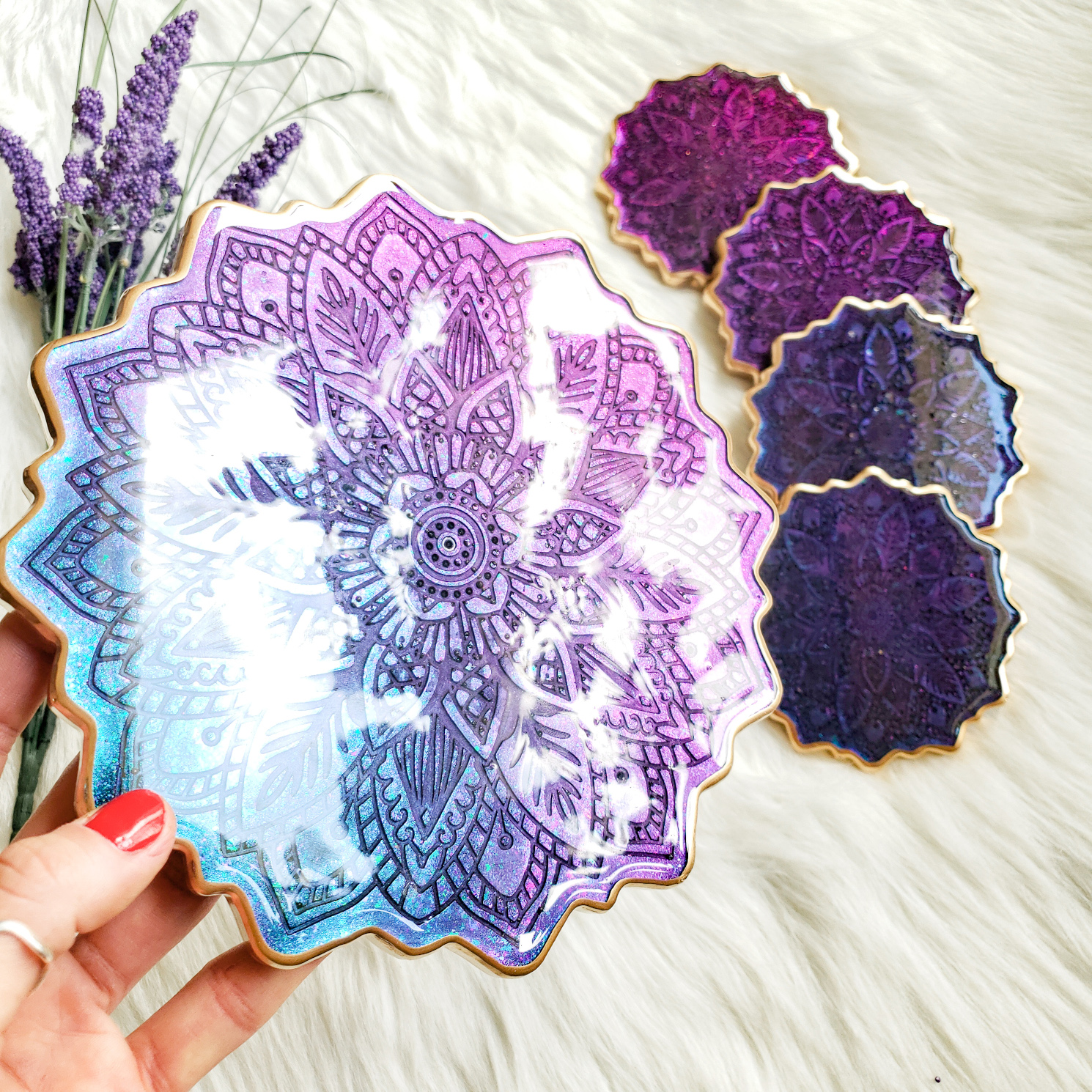 MADE TO ORDER - Mandala Coaster Set - Color-Shifting