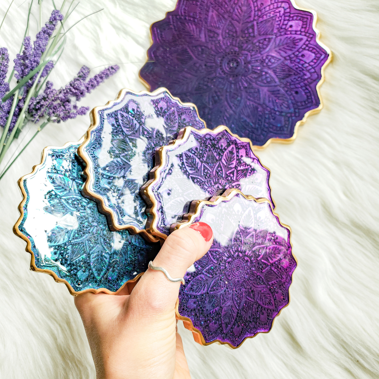 MADE TO ORDER - Mandala Coaster Set - Color-Shifting - Image 5