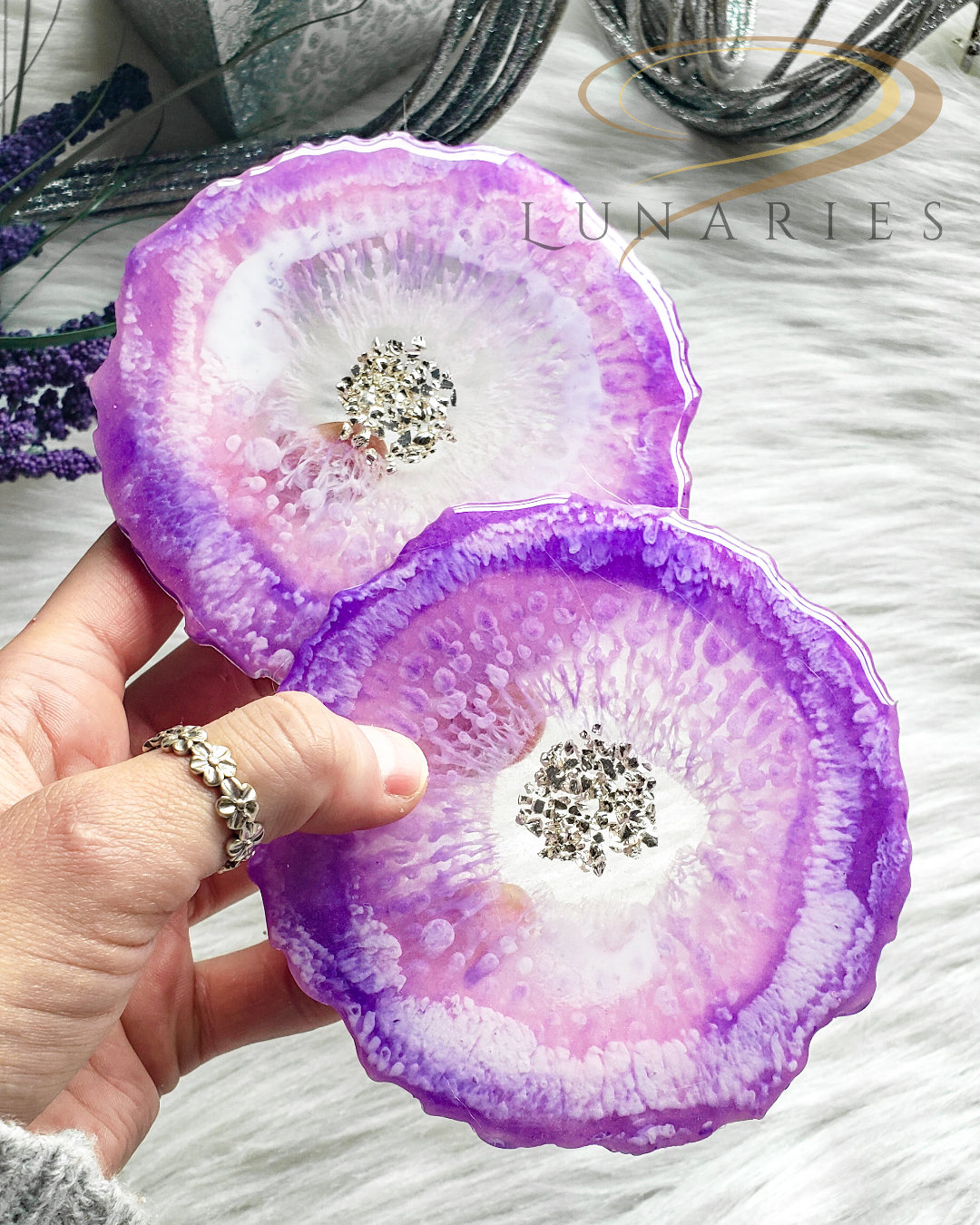 Resin Geode Coasters, Set of 2