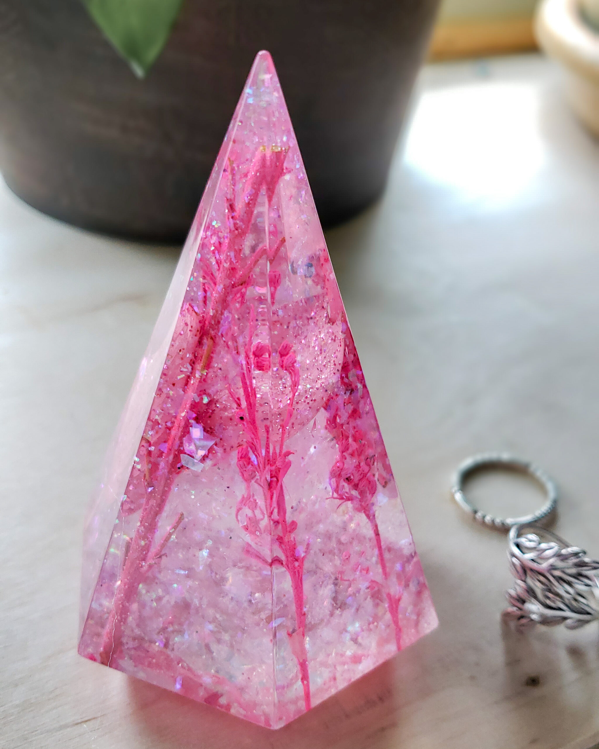 Ring Holder with Dried Flowers - Pink - Image 3