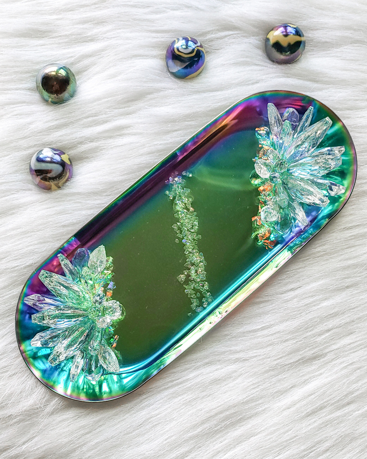 Jewelry Tray with Resin Crystals - Gradient Green
