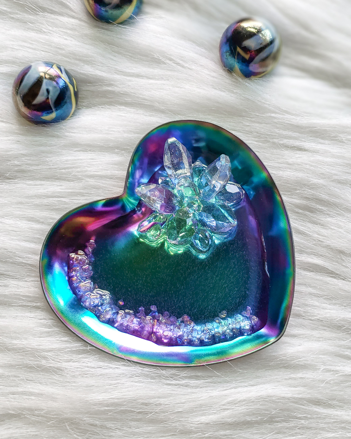 Heart Ring Dish with Resin Crystals