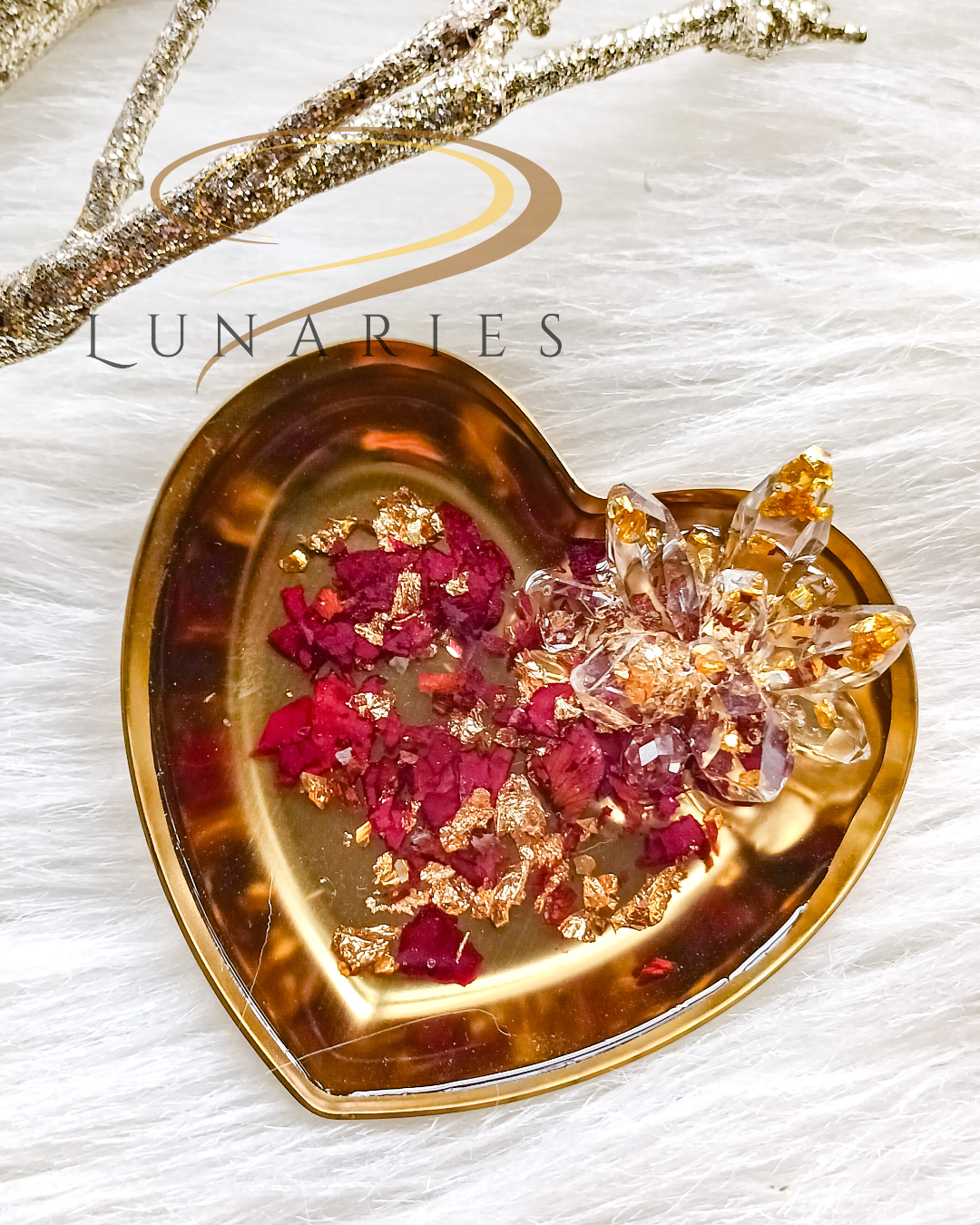Heart Dish with Resin Crystals and Rose Petals - Image 2