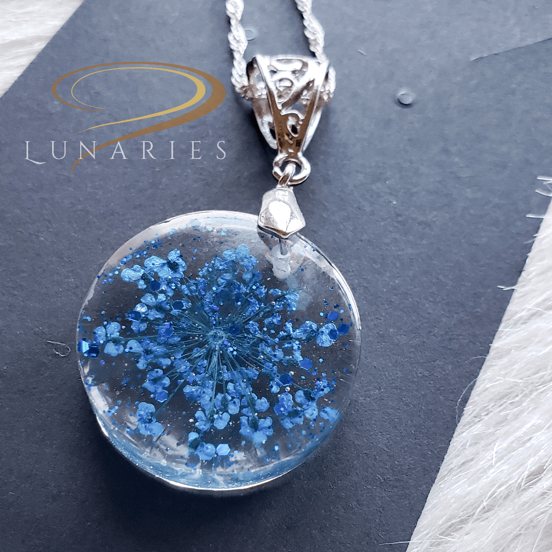 Round Resin Pendant with Real Blue Flowers - Image 2