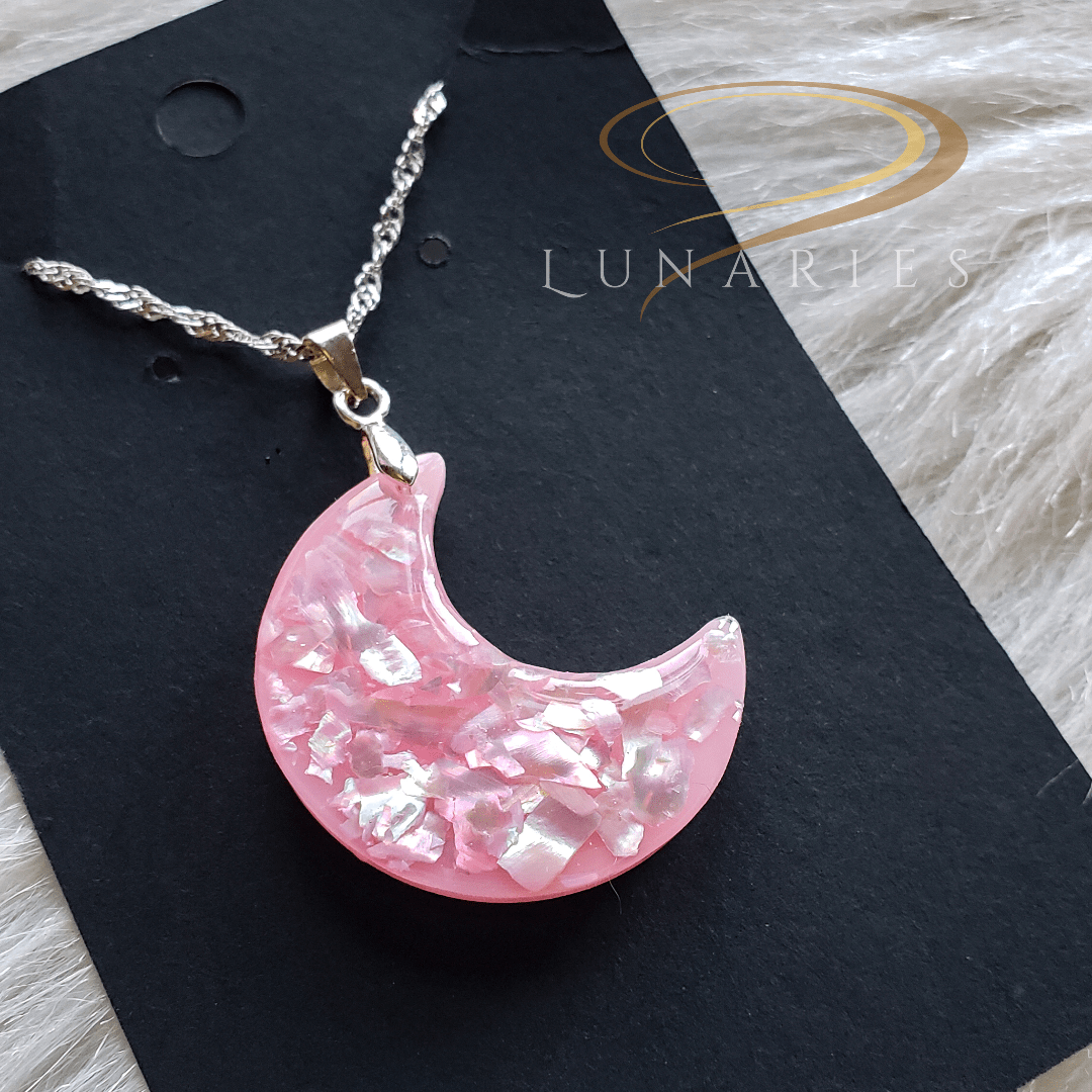 Crescent Moon Pendant with Crushed Abalone