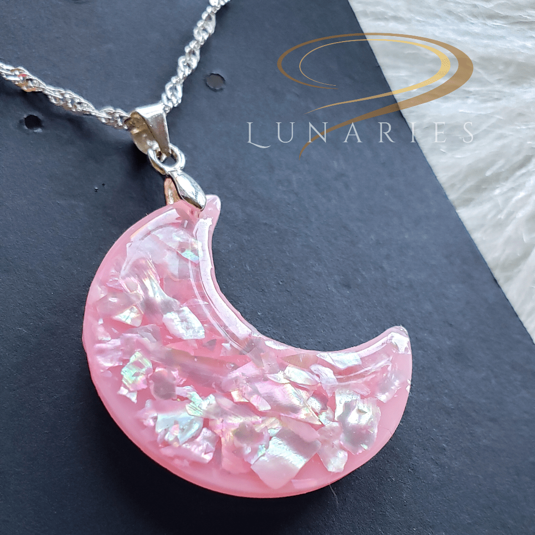 Crescent Moon Pendant with Crushed Abalone - Image 2