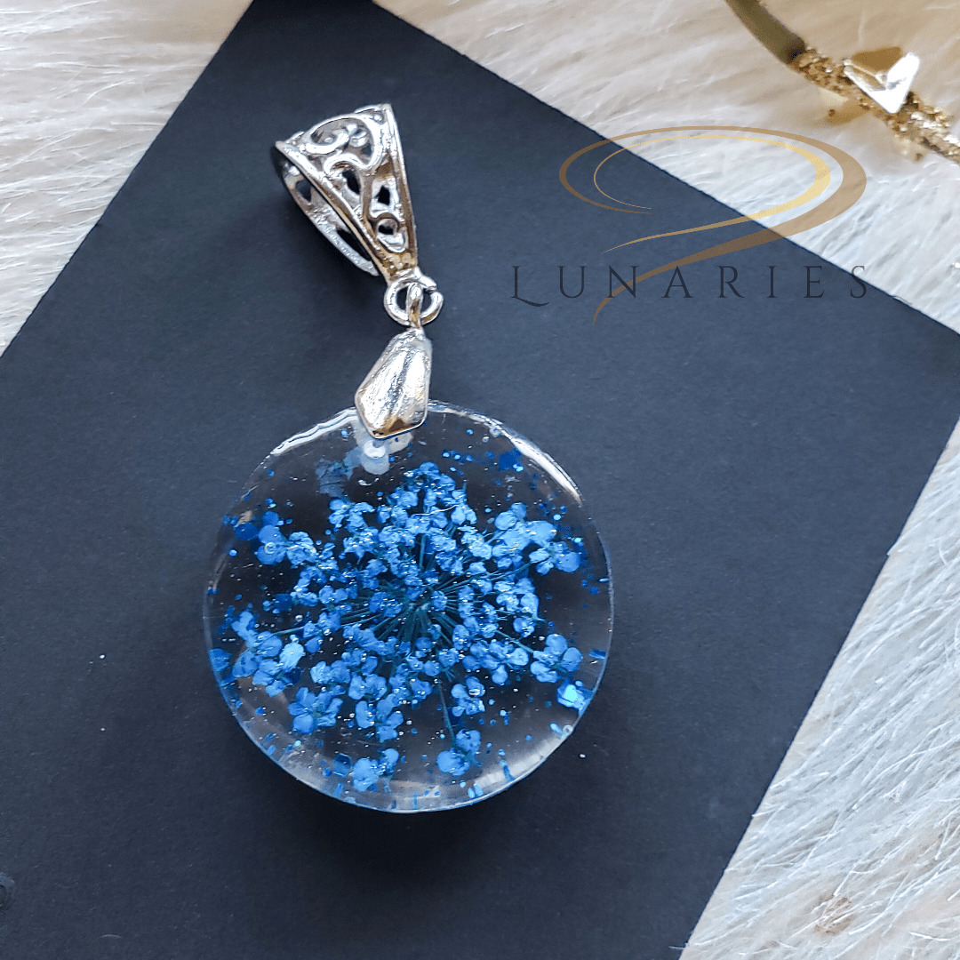 Round Resin Pendant with Real Blue Flowers - Image 3