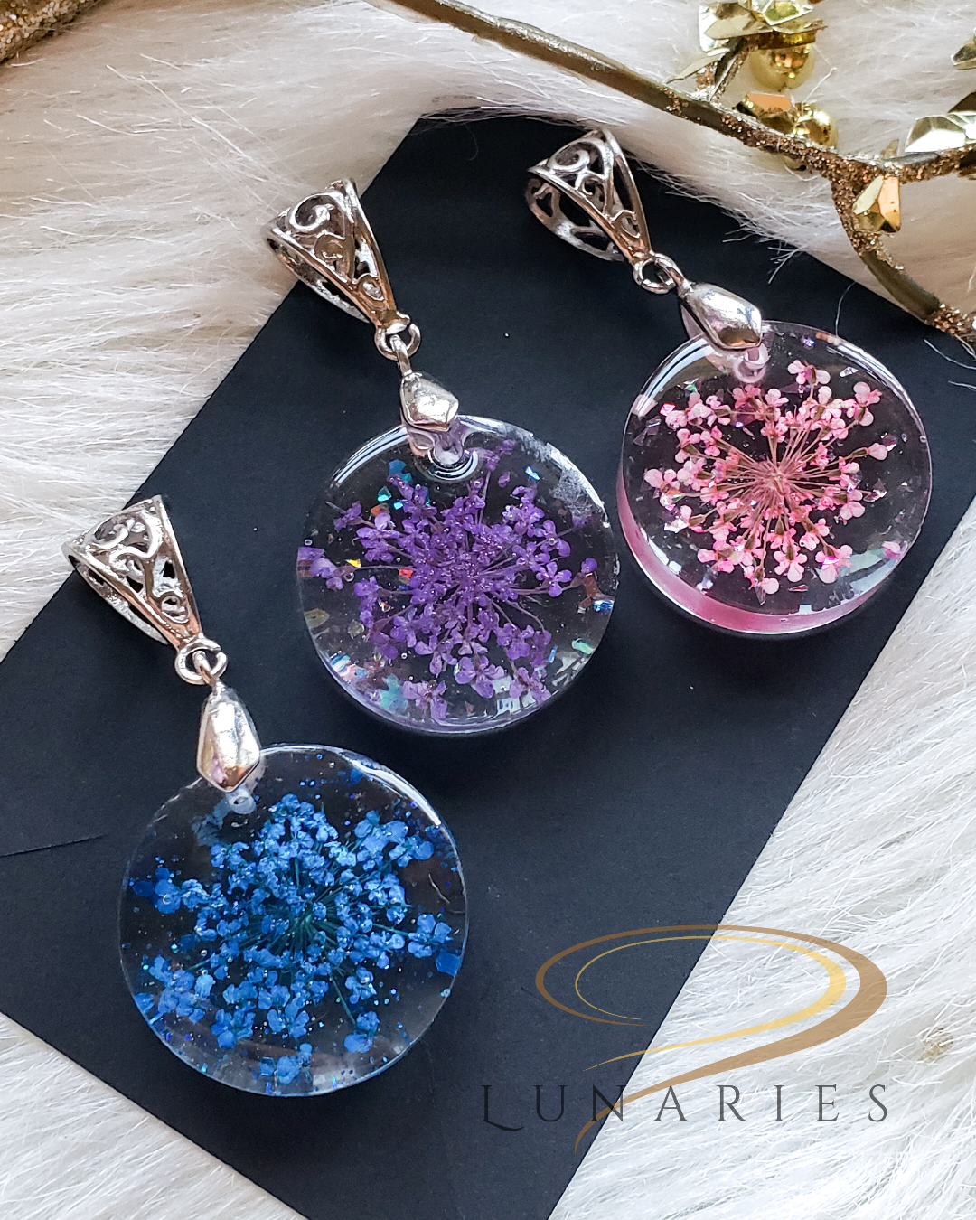 Round Resin Pendant with Pink Flowers - Image 3