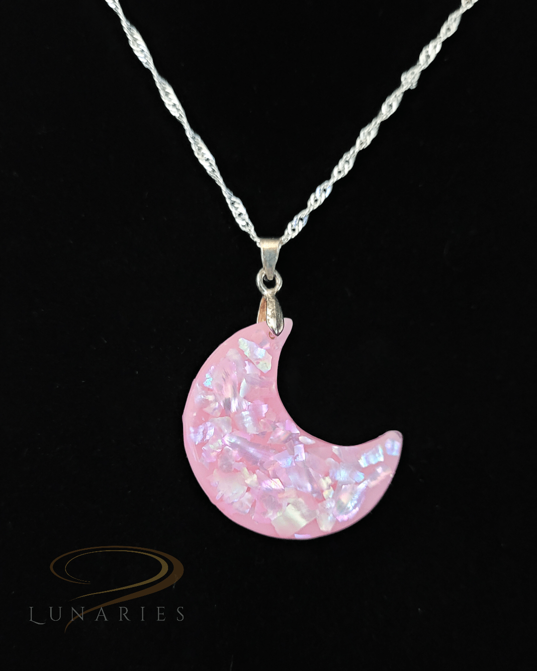 Crescent Moon Pendant with Crushed Abalone - Image 3