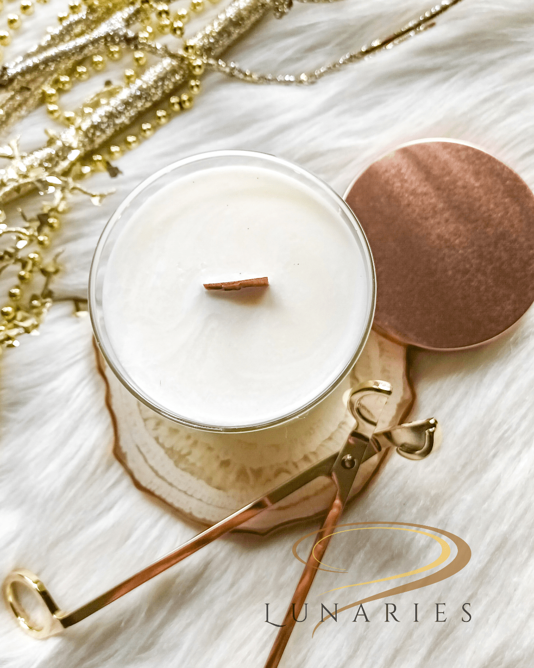 Pure soy wax candle with wooden wick in a clear jar