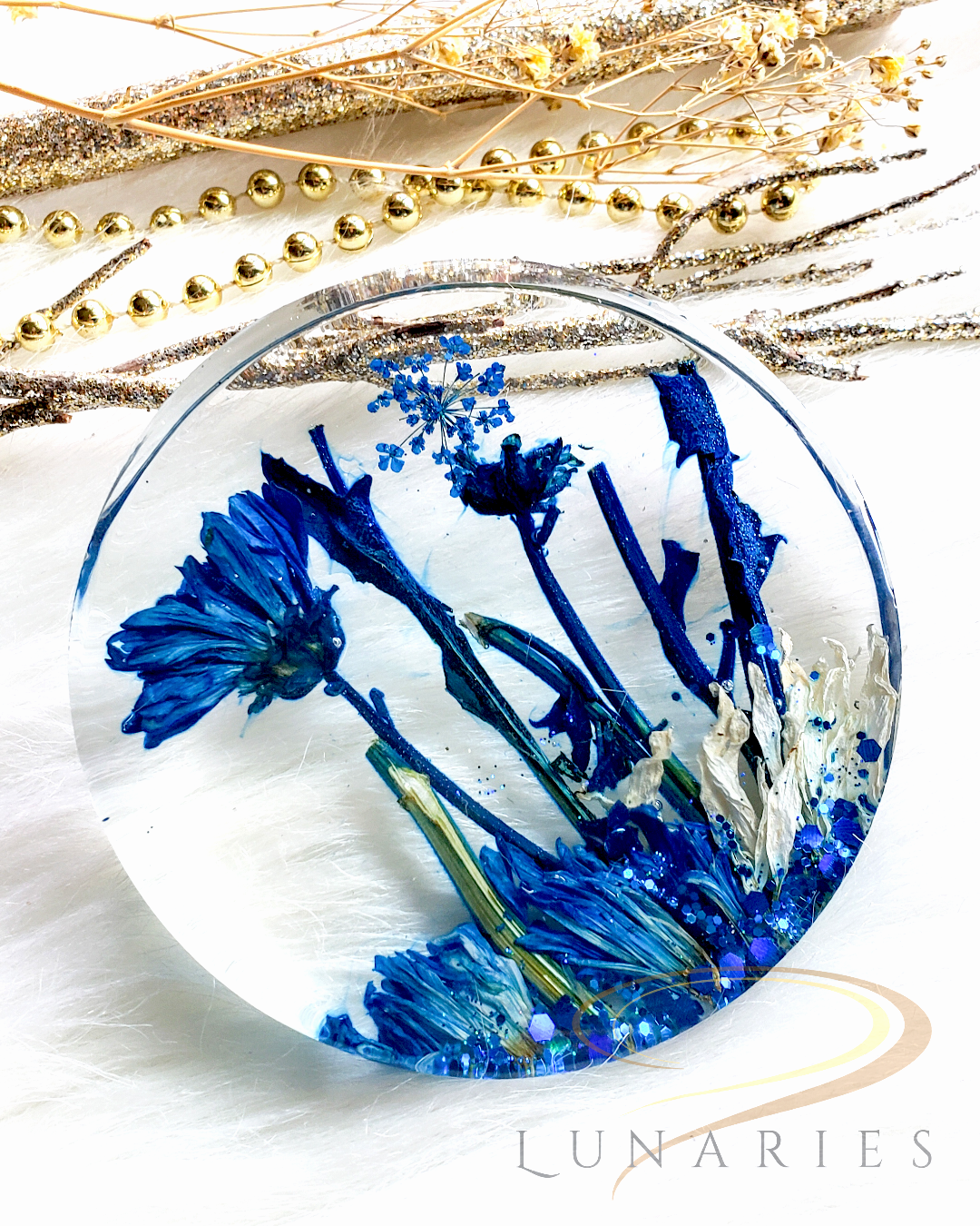 Coaster with Preserved Flowers - Navy Blue