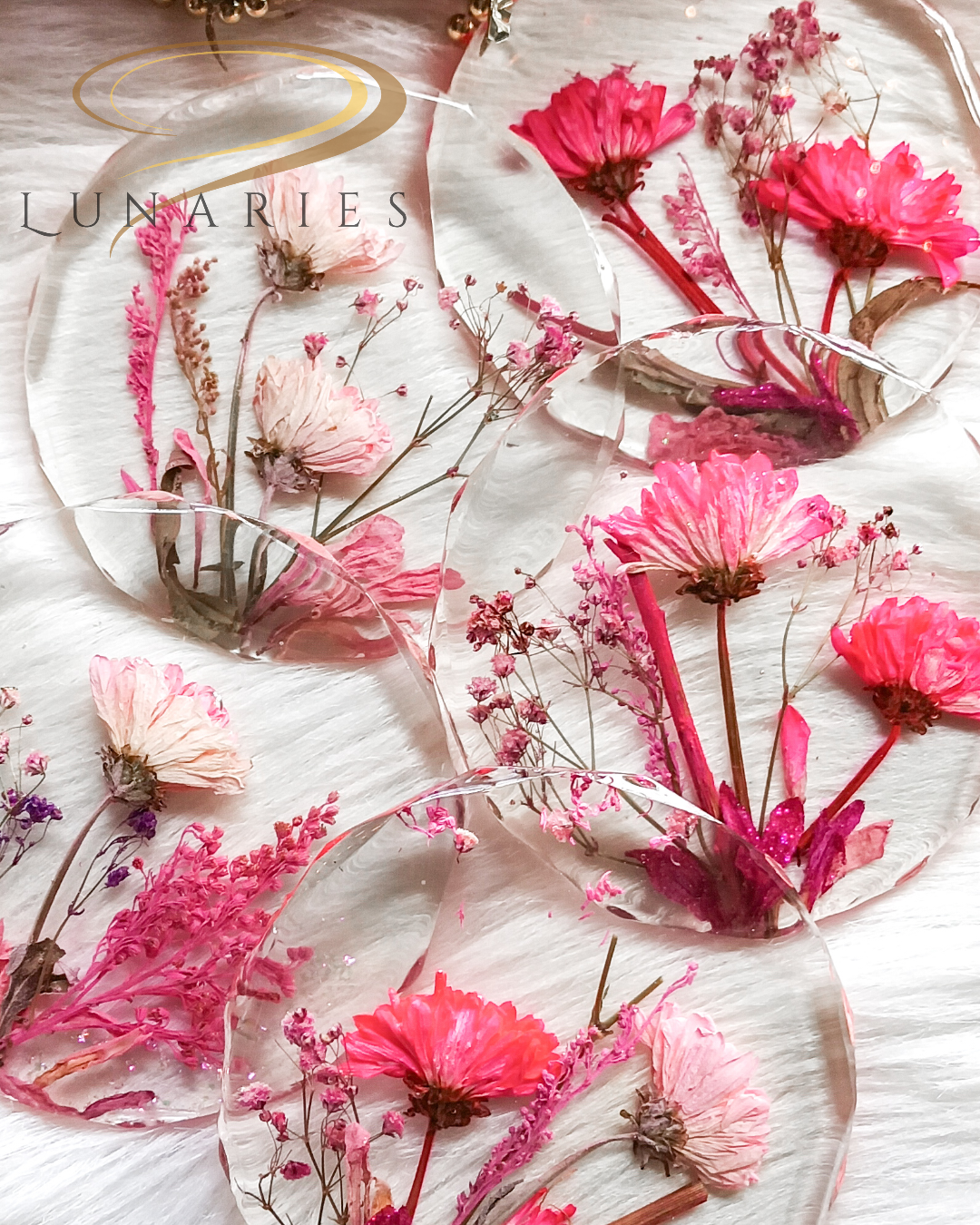 Pressed Pink Floral Resin Accent – Botanical Coaster - Image 3