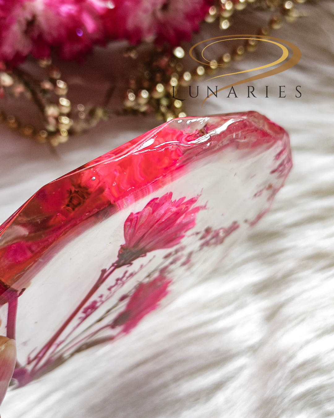 Pressed Pink Floral Resin Accent – Botanical Coaster - Image 4