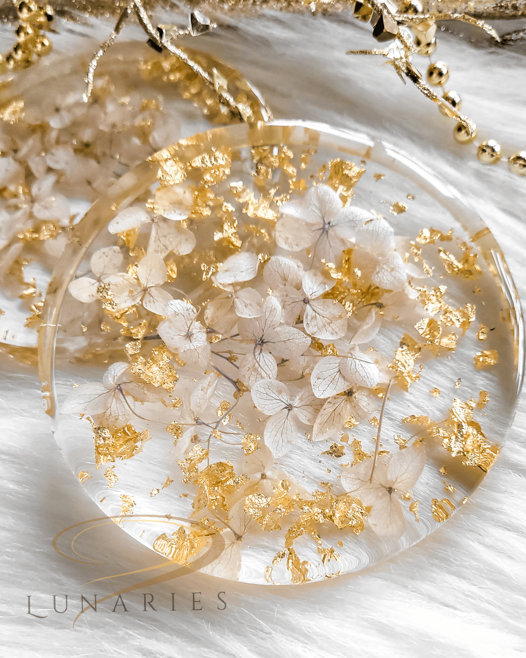 Coasters with Preserved Flowers - Hydrangea Beige