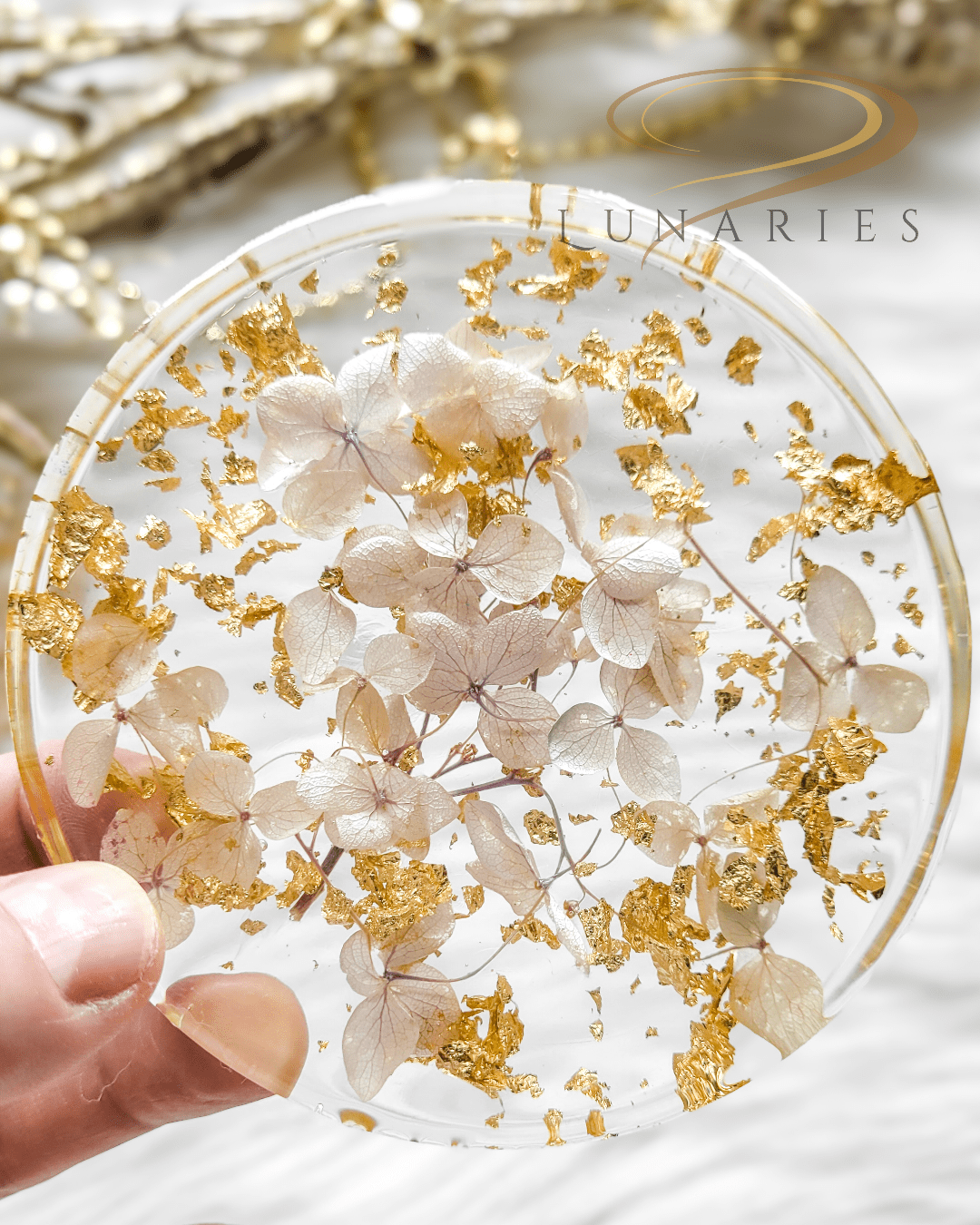 Coasters with Preserved Flowers - Hydrangea Beige - Image 4