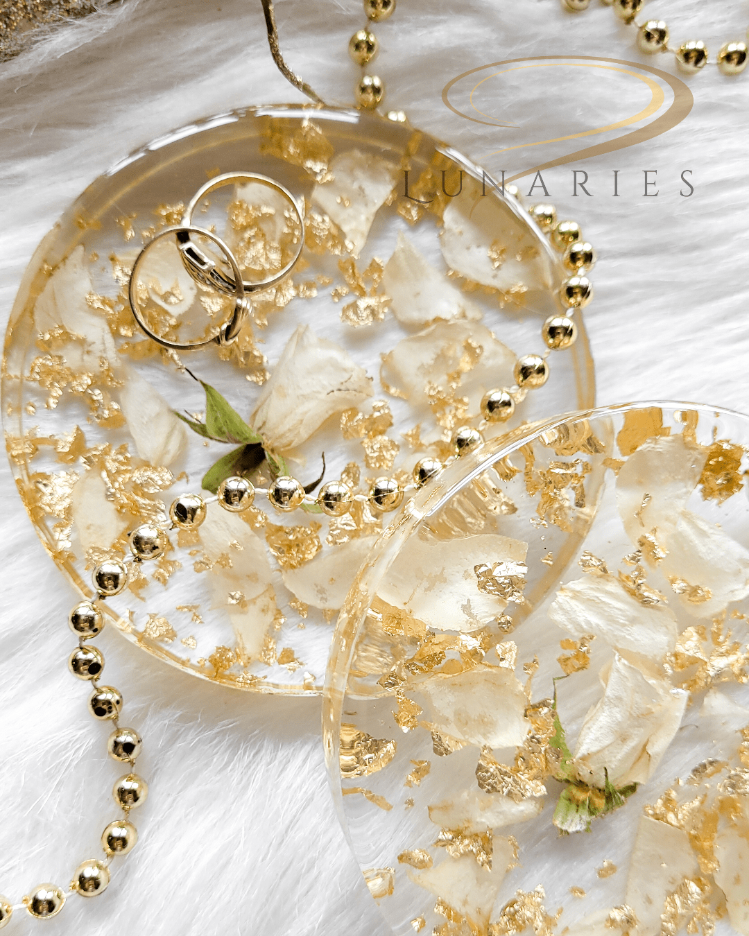 Coasters with Preserved Flowers - White Rose