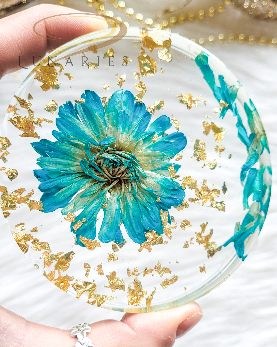 Coasters with Preserved Flowers - Light Blue - Image 2
