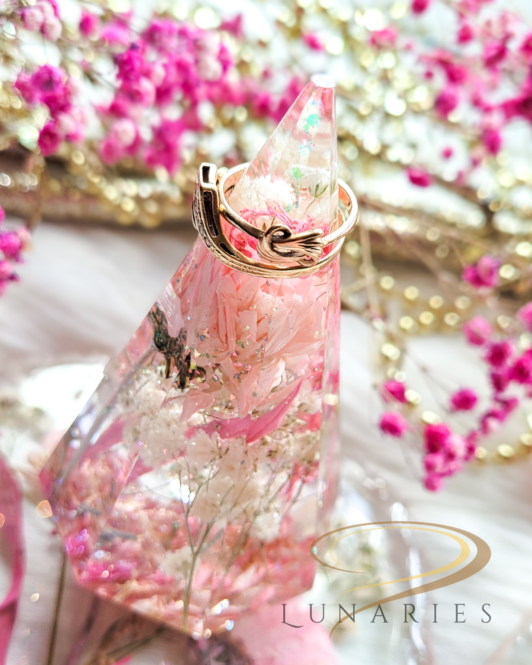 Ring Holder with Dried Flowers - Pink - Image 2