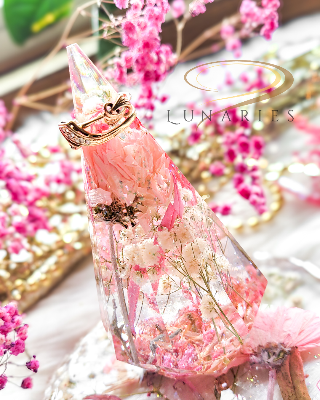 Ring Holder with Dried Flowers - Pink - Image 3