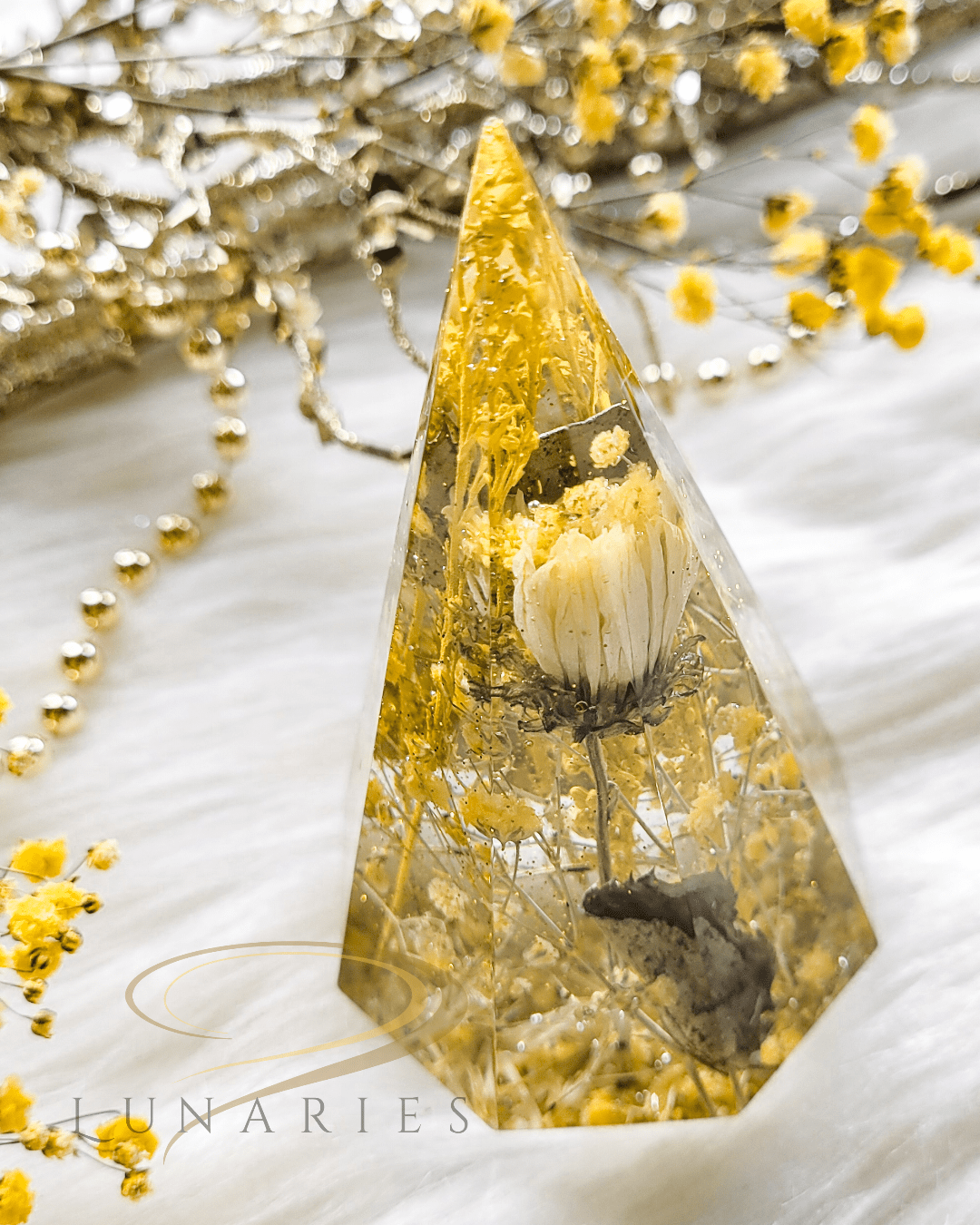 Ring Holder with Dried Flowers - Yellow - Image 2