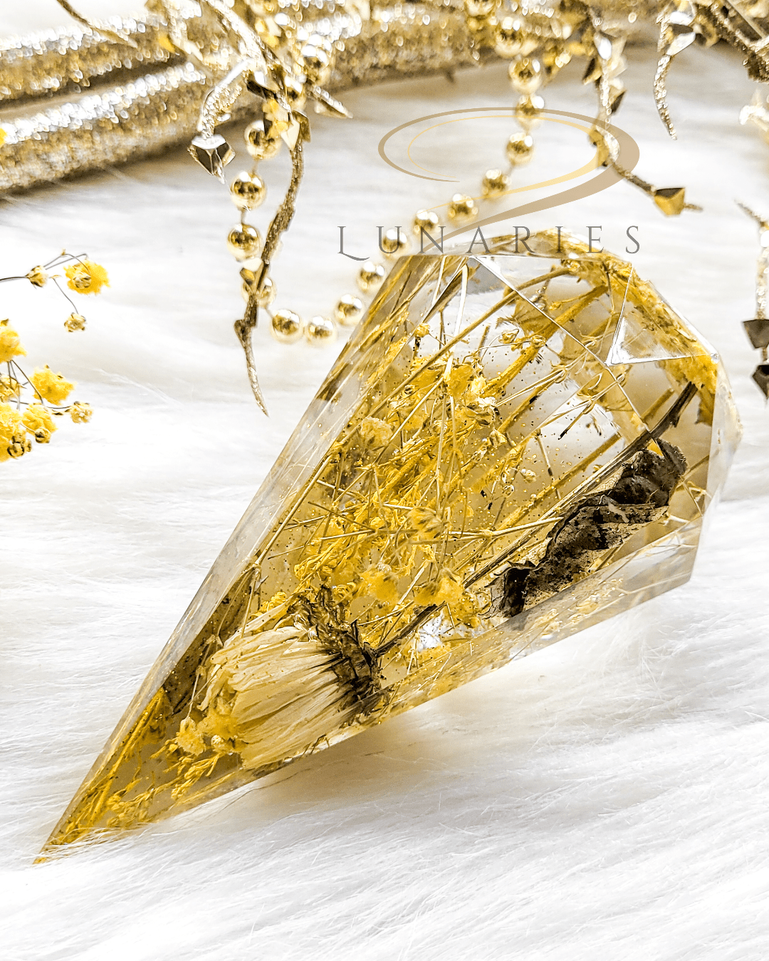 Ring Holder with Dried Flowers - Yellow - Image 3