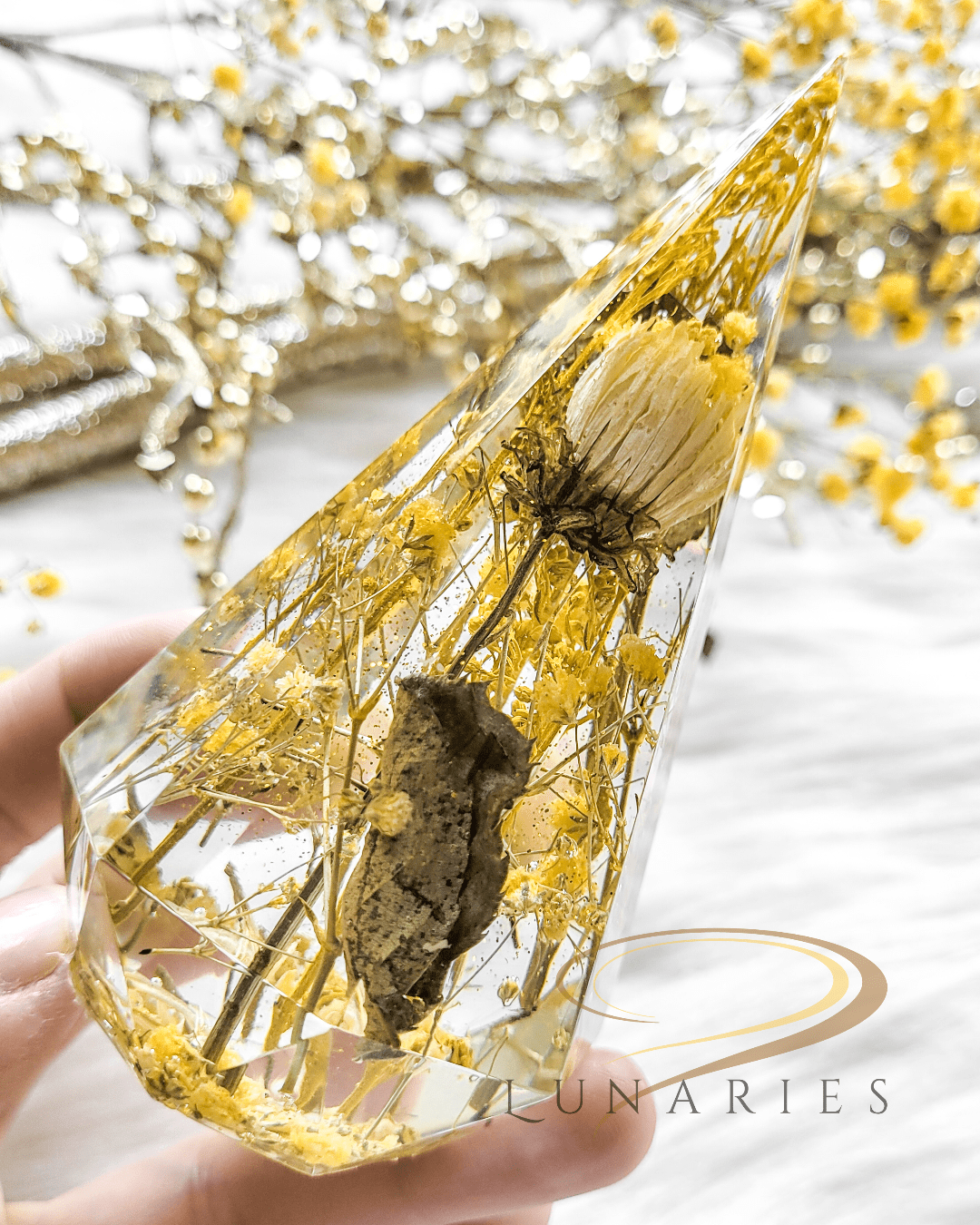 Ring Holder with Dried Flowers - Yellow