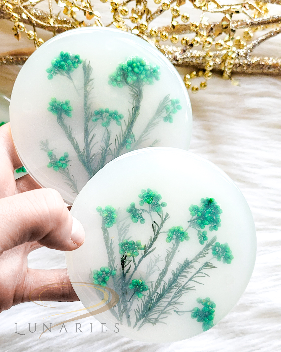 Coasters with Preserved Flowers - White/Green - Image 2