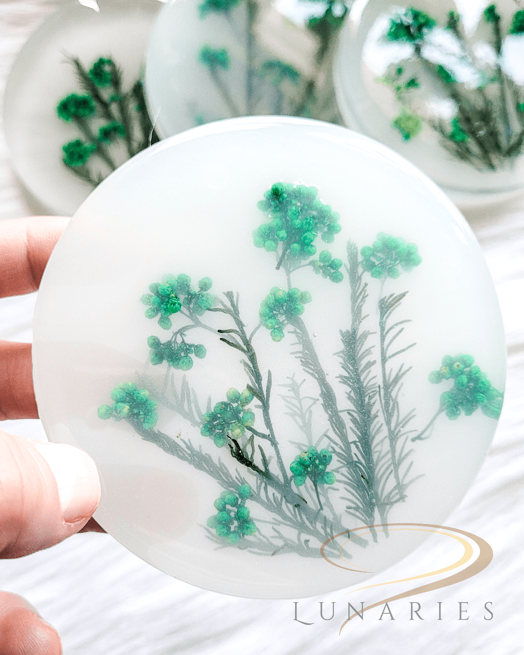 Coasters with Preserved Flowers - White/Green