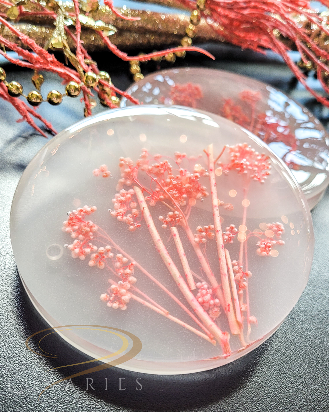 Coasters with Preserved Flowers - Coral Red - Image 4