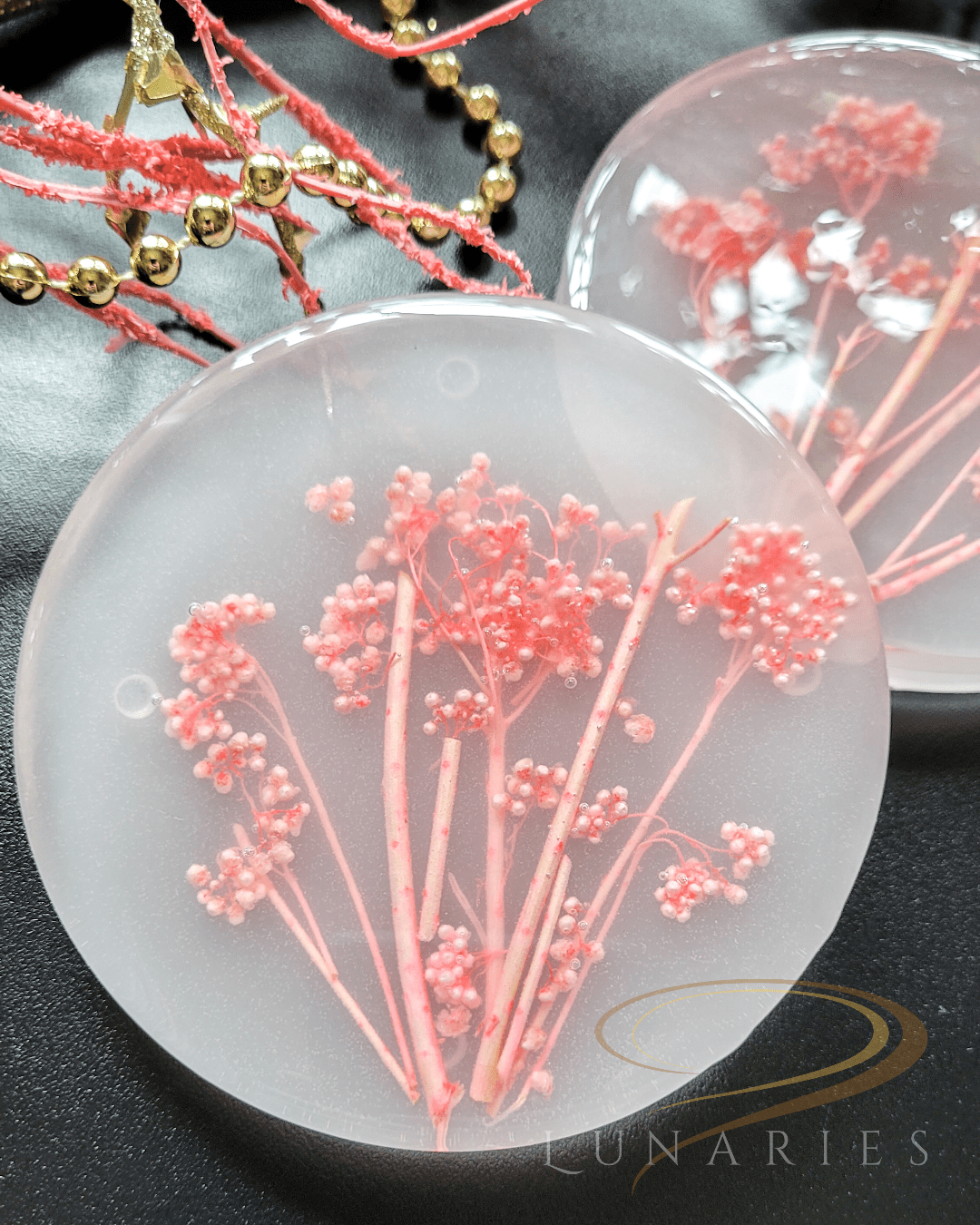 Coasters with Preserved Flowers - Coral Red