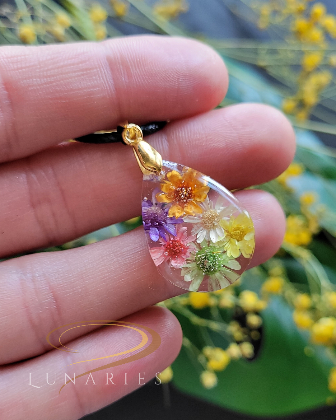 Teardrop Resin Pendant with Real Dried Flowers - Image 4