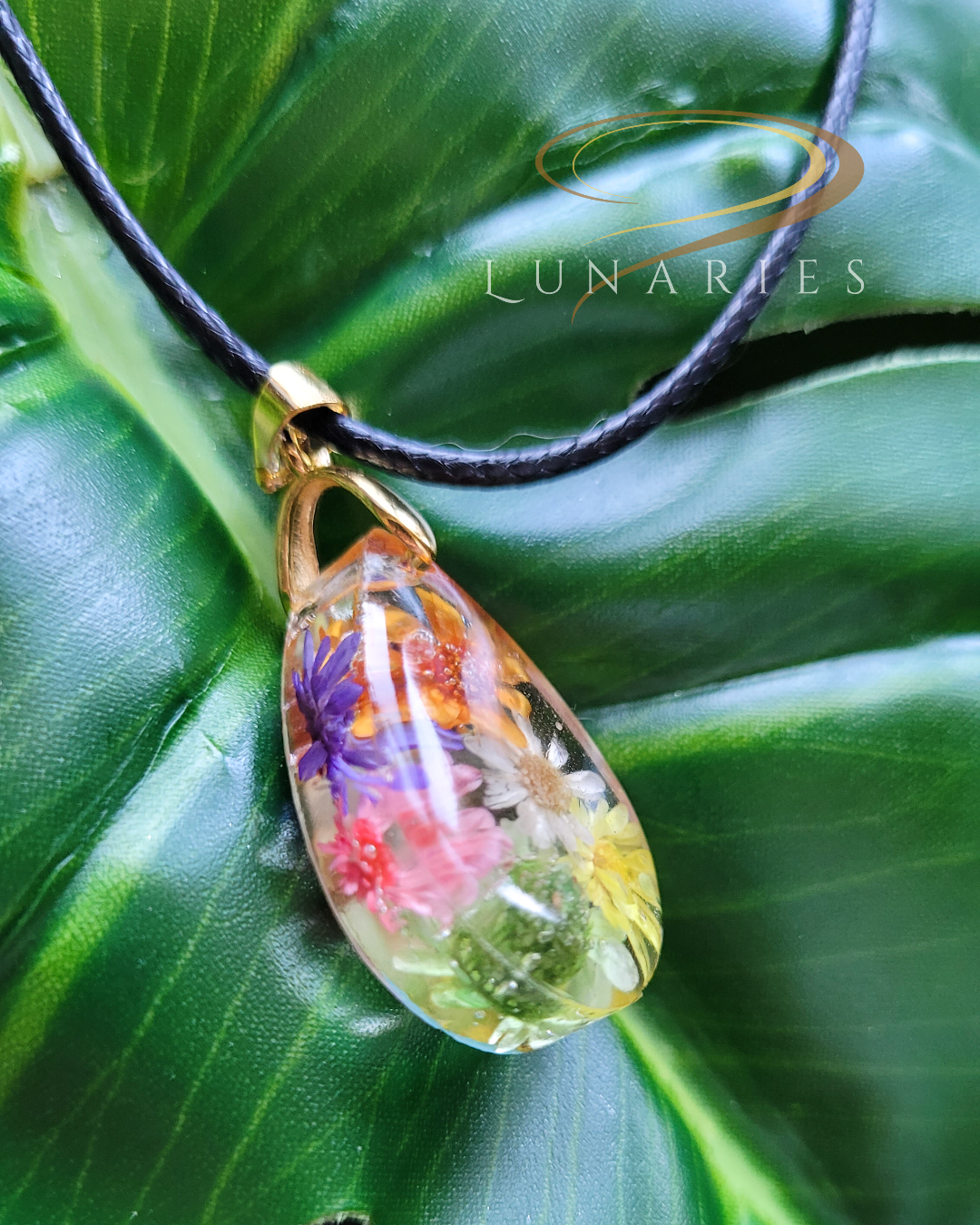 Teardrop Resin Pendant with Real Dried Flowers - Image 2