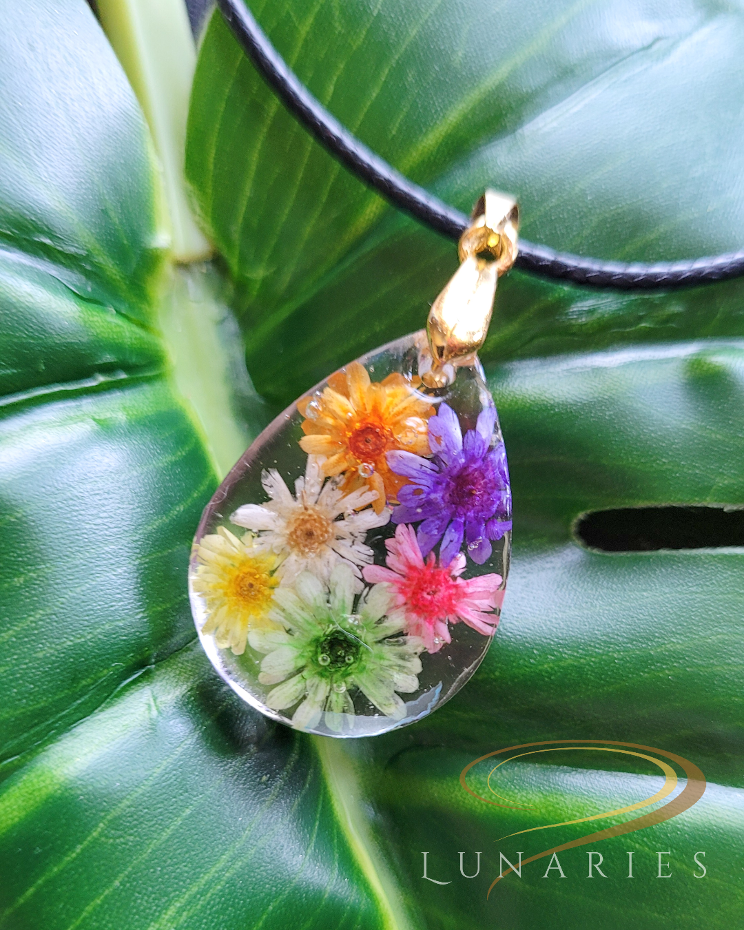 Teardrop Resin Pendant with Real Dried Flowers - Image 3
