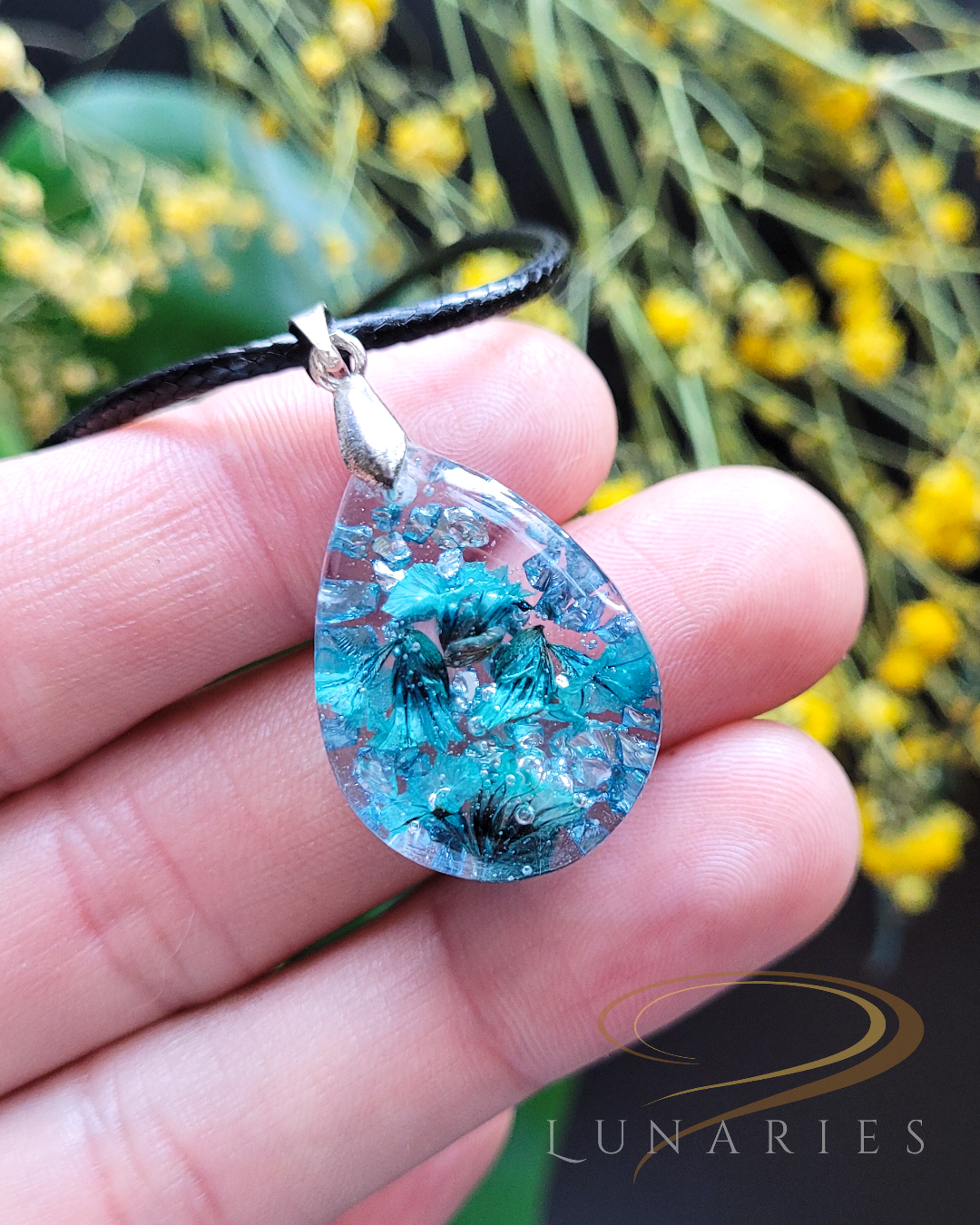 Teardrop Resin Pendant with Real Dried Flowers - Image 2