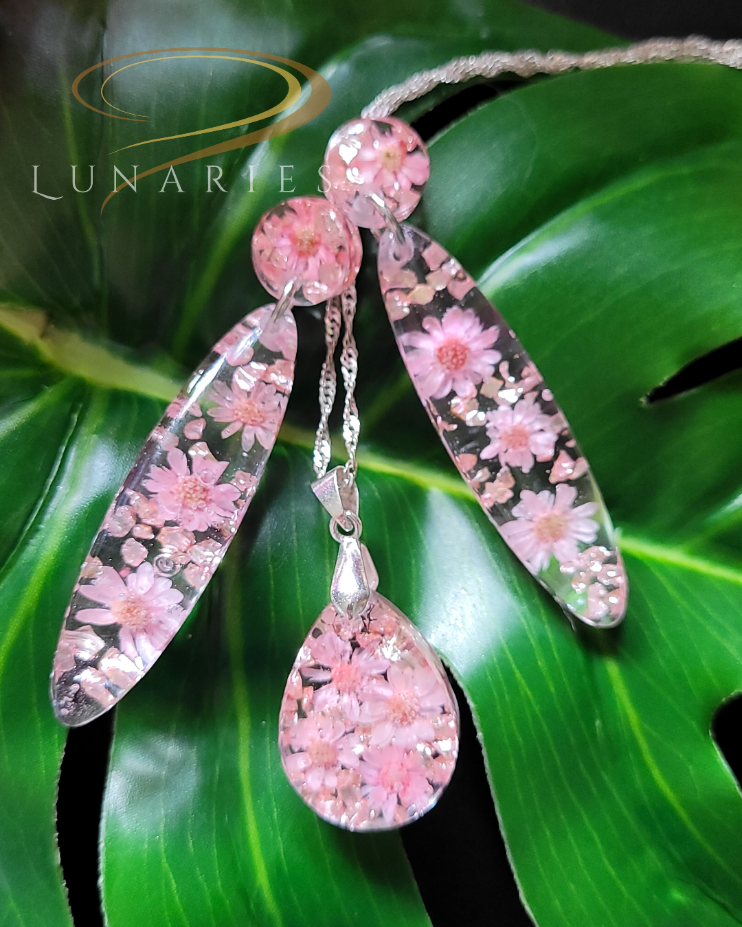 Pink Bloom Earrings and Necklace Set