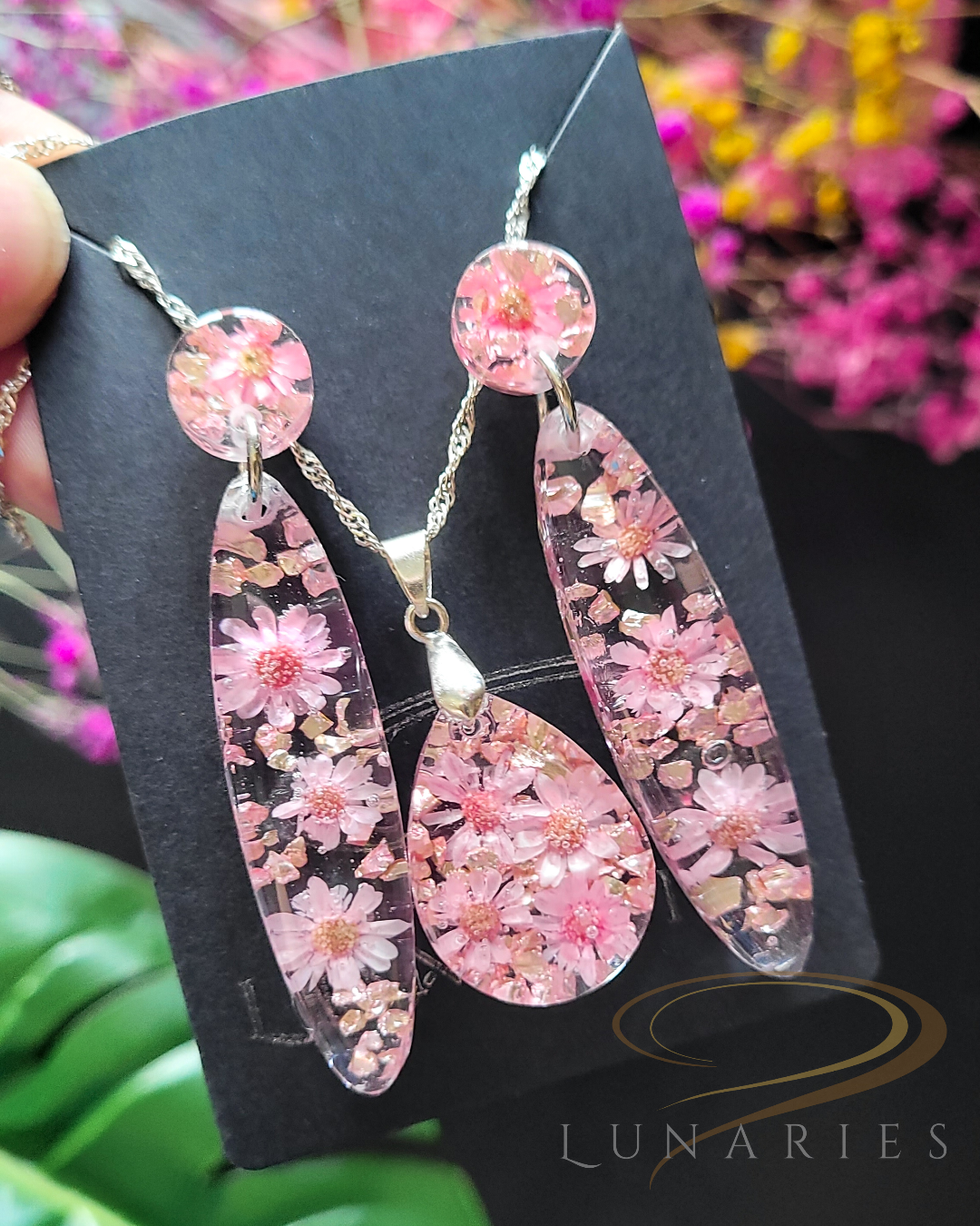 Pink Bloom Earrings and Necklace Set - Image 3