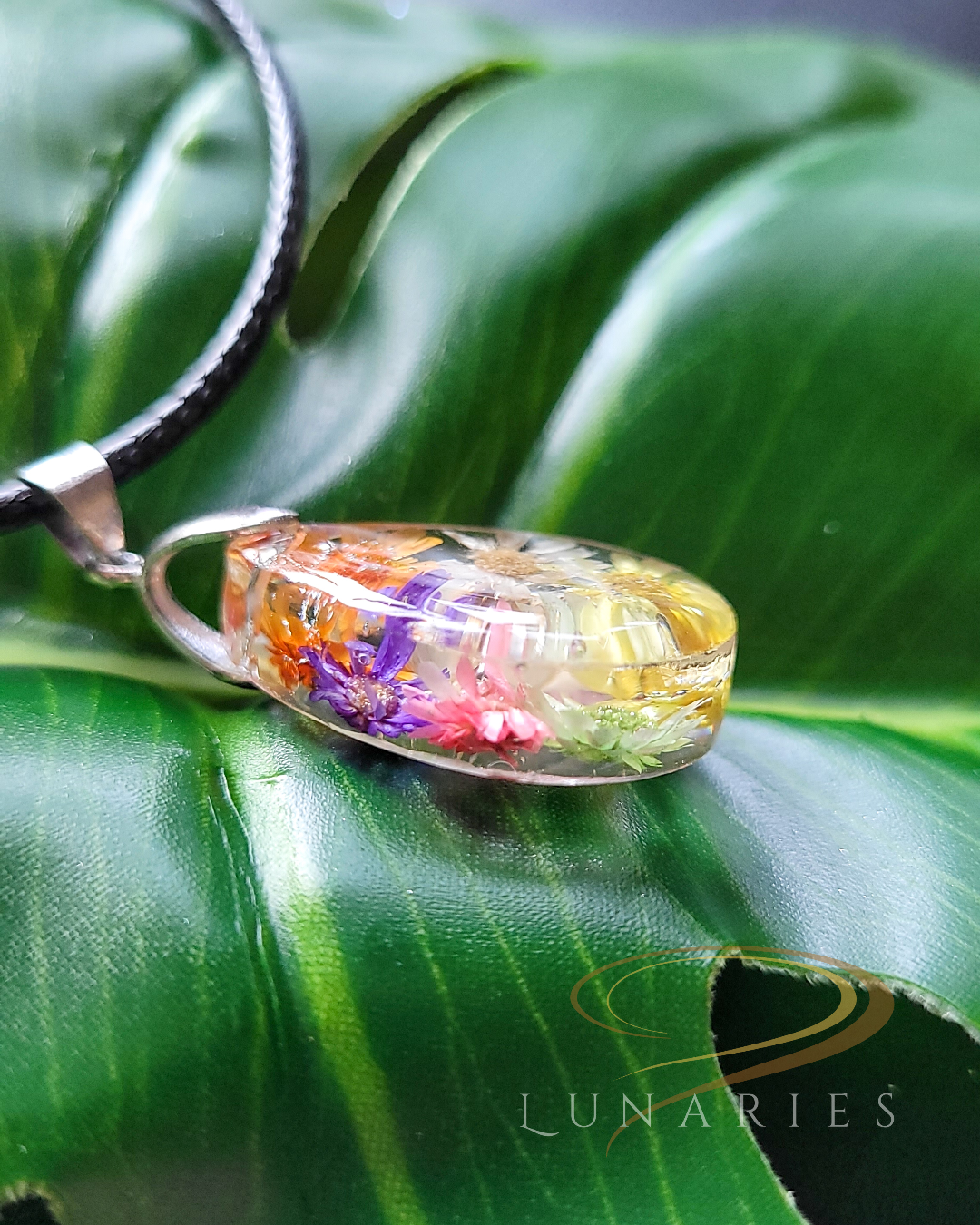 Teardrop Resin Pendant with Real Dried Flowers - Image 3
