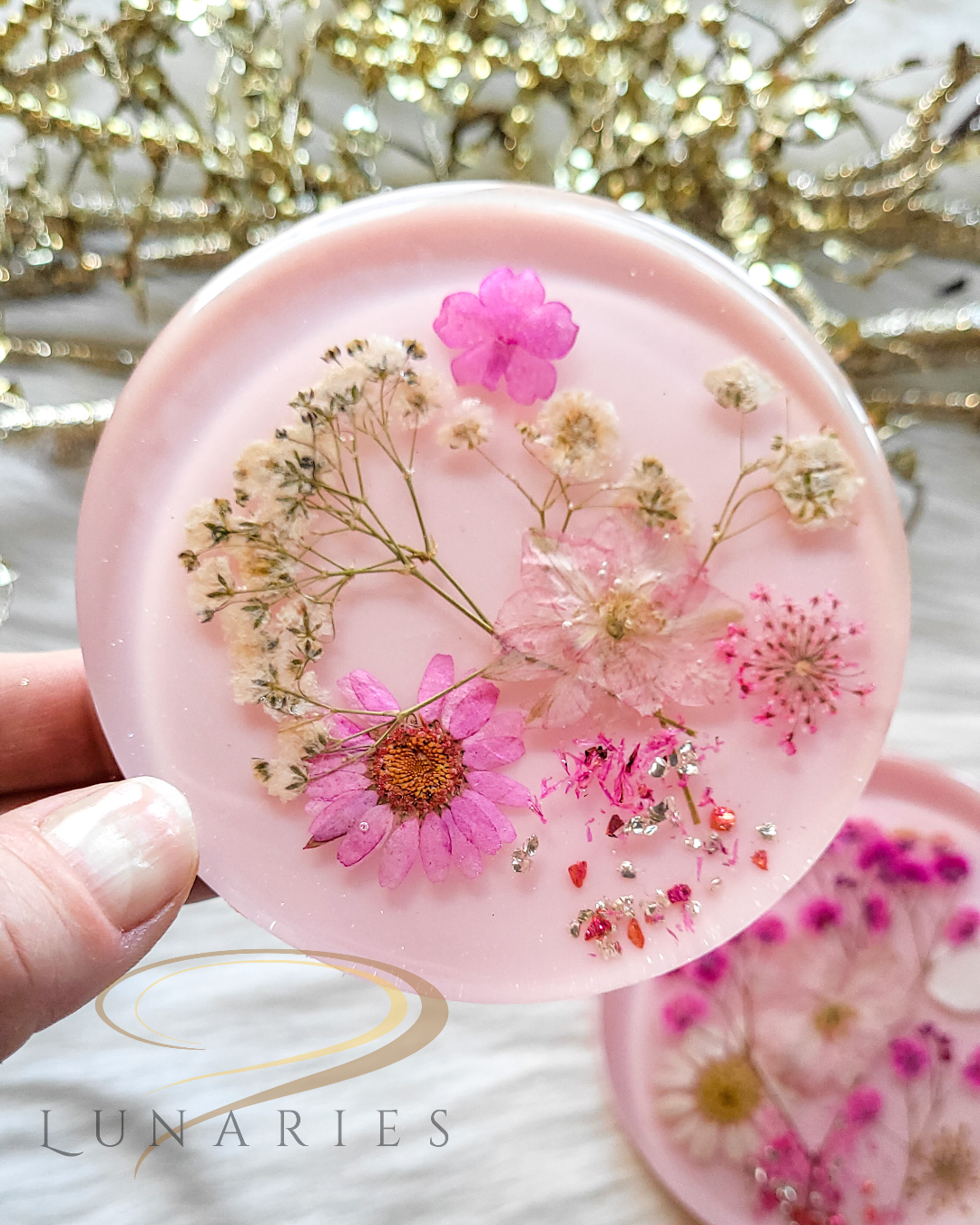 Blush Pink Floral Resin Coaster - Image 3