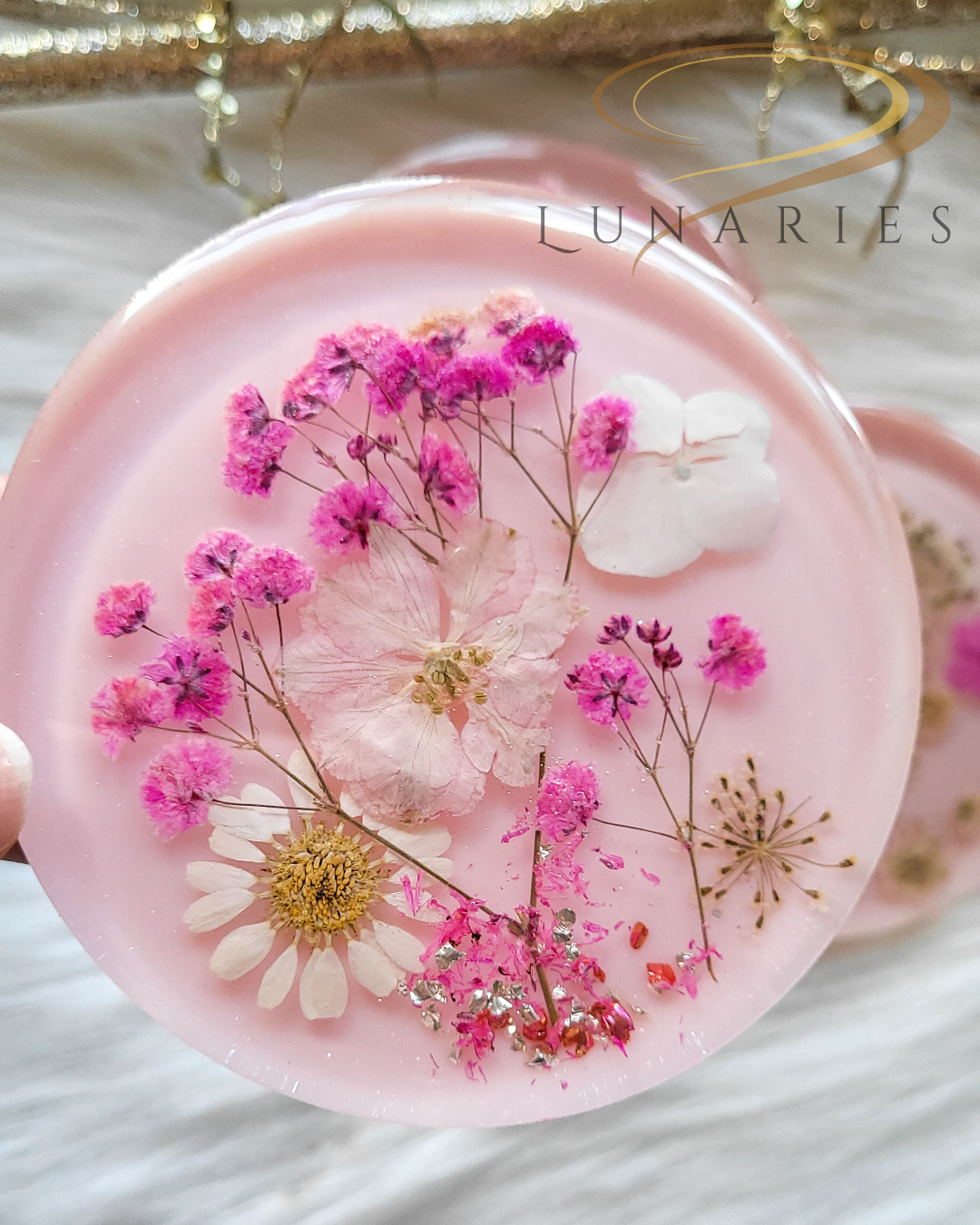 Blush Pink Floral Resin Coaster - Image 2