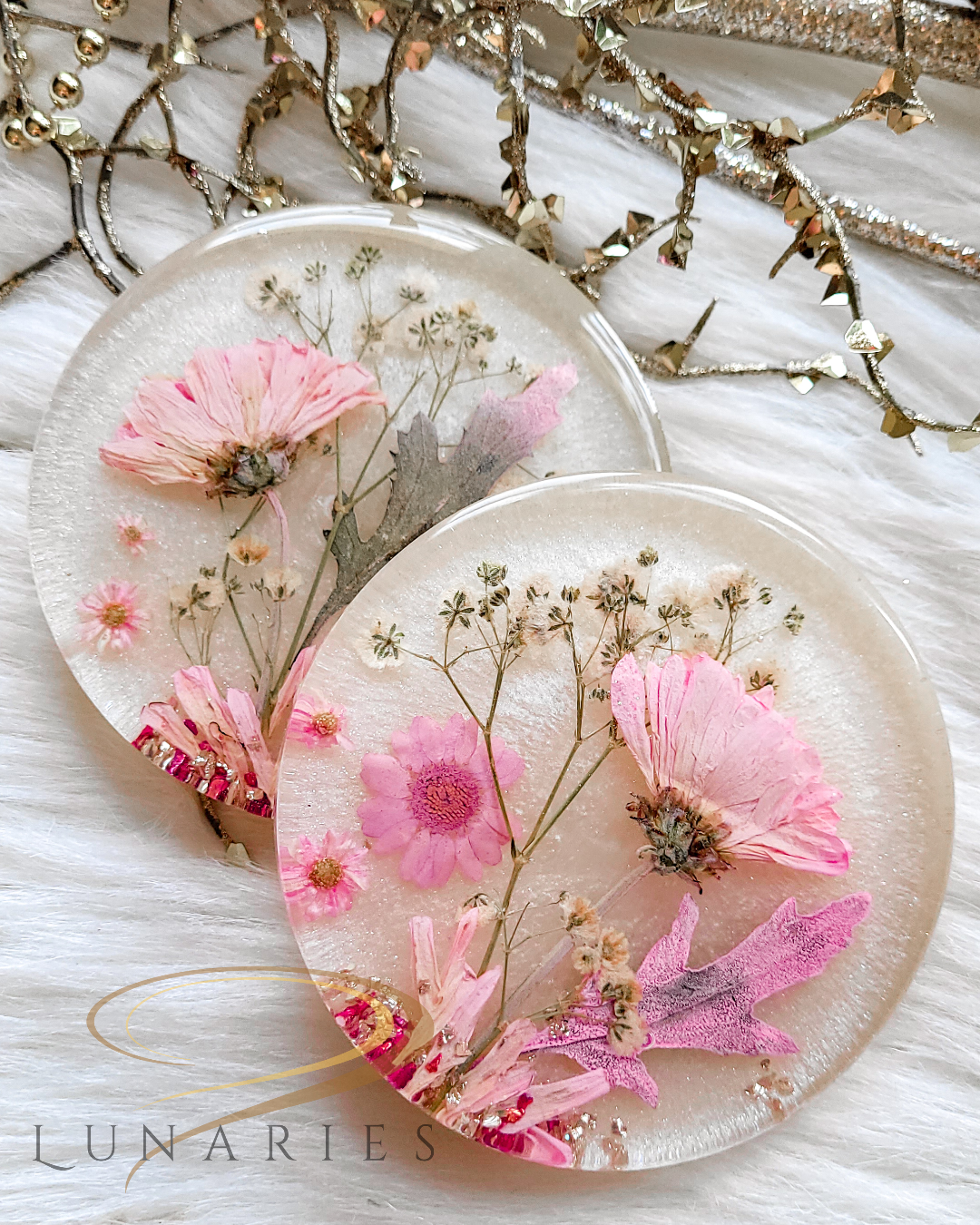 White Pearl & Pink Floral Resin Accent - Image 3