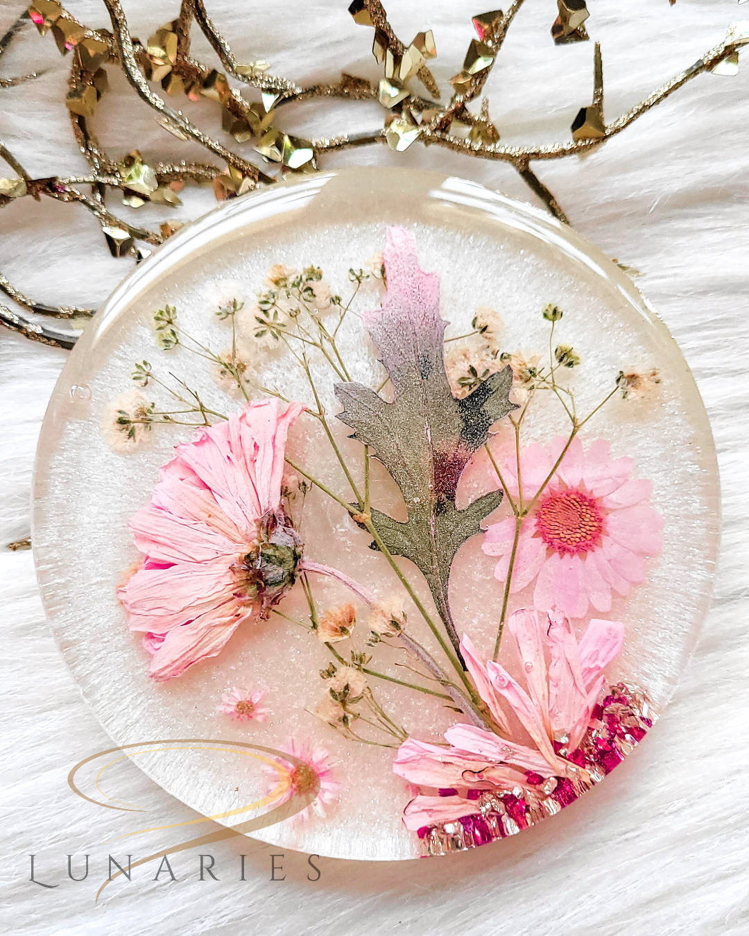 White Pearl & Pink Floral Resin Accent - Image 2