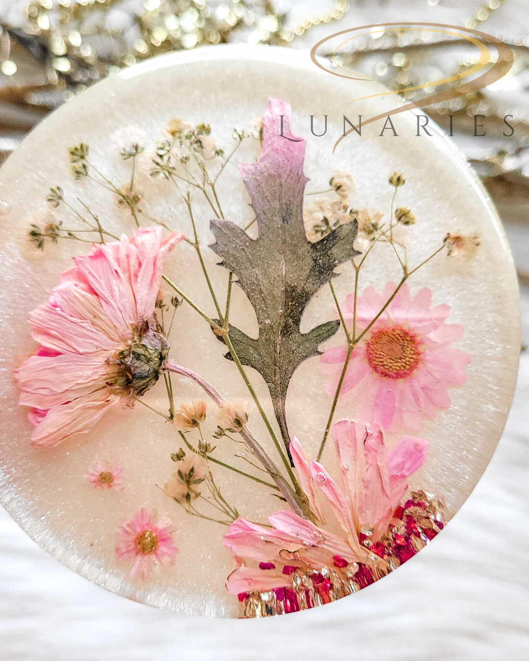 White Pearl & Pink Floral Resin Accent - Image 4