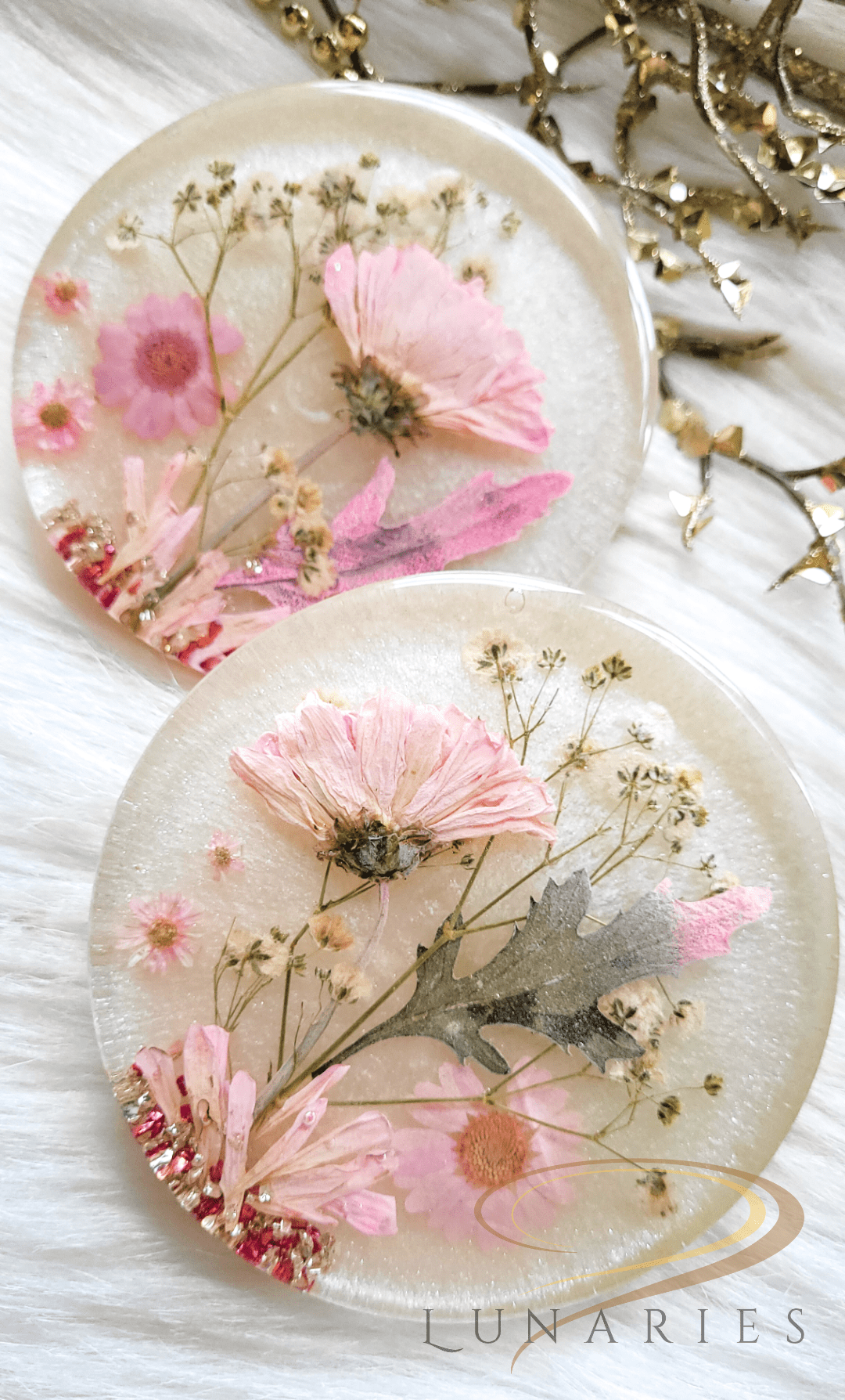 White Pearl & Pink Floral Resin Accent - Image 6