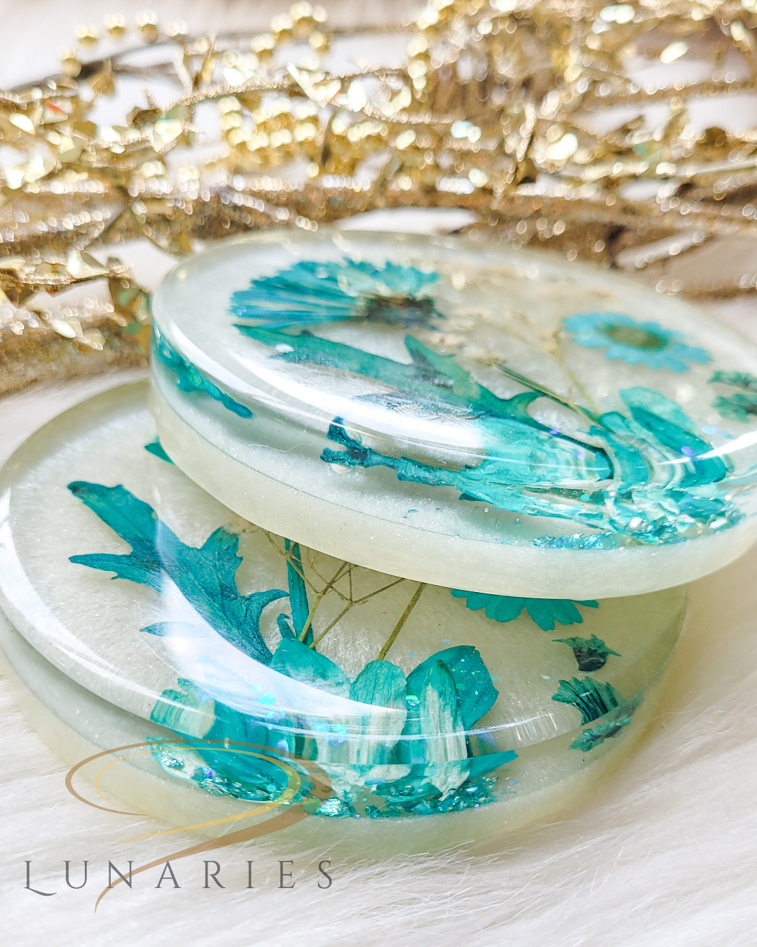 White Pearl & Blue Floral Resin Accent - Image 5