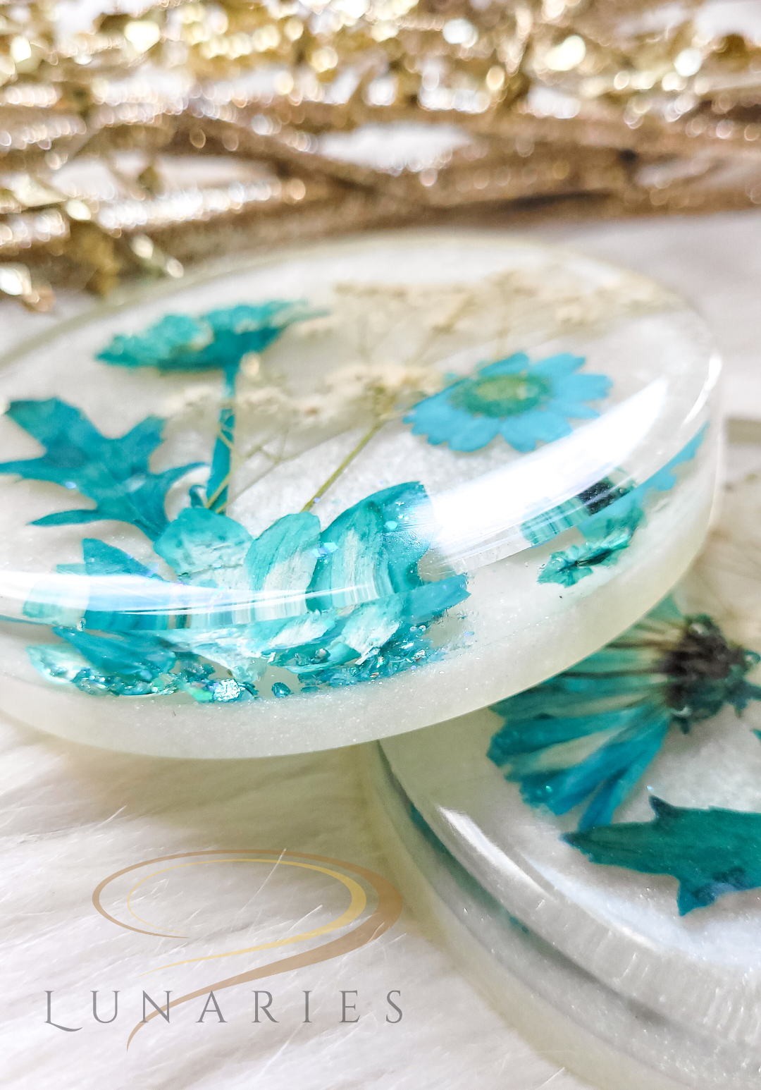 White Pearl & Blue Floral Resin Accent - Image 6