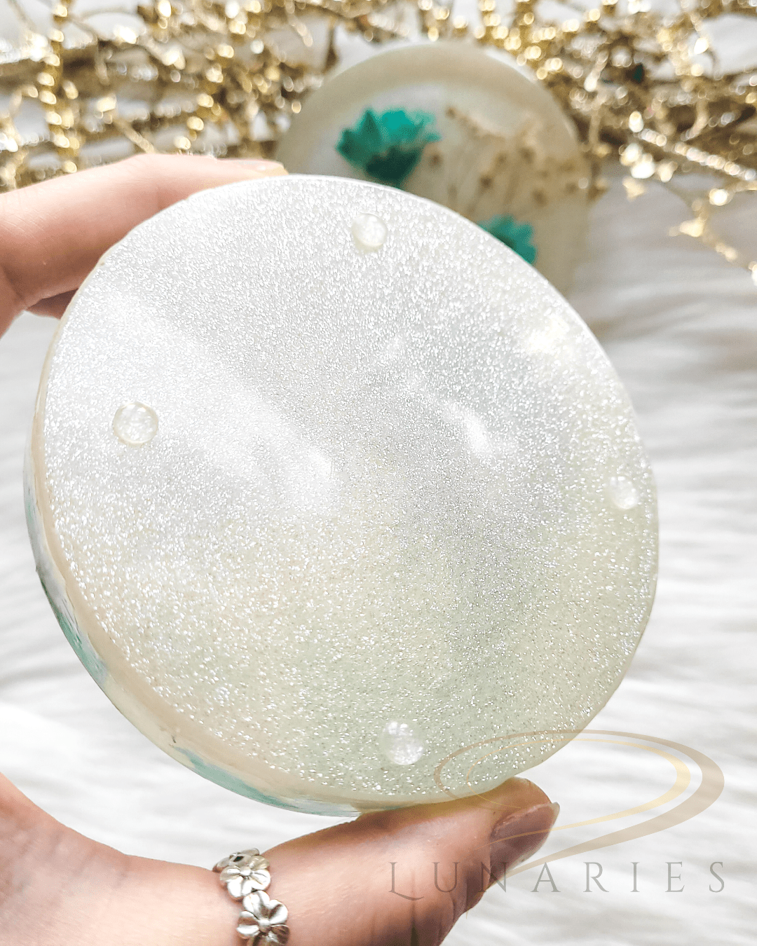 White Pearl & Blue Floral Resin Accent - Image 8