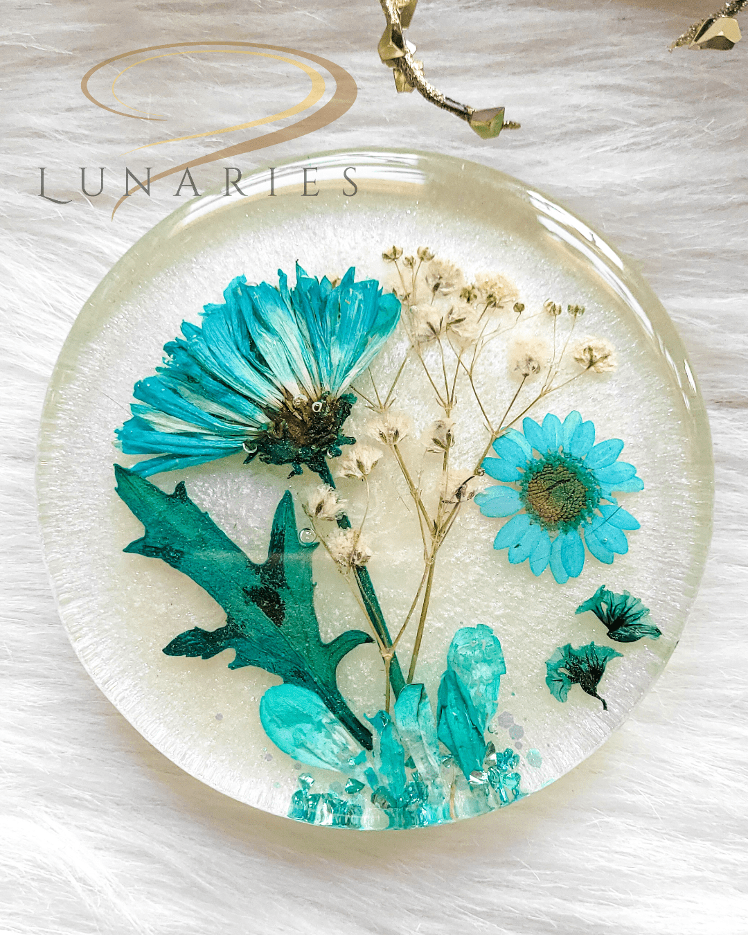 White Pearl & Blue Floral Resin Accent - Image 2