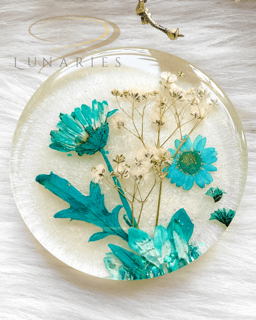 White Pearl & Blue Floral Resin Accent - Image 3
